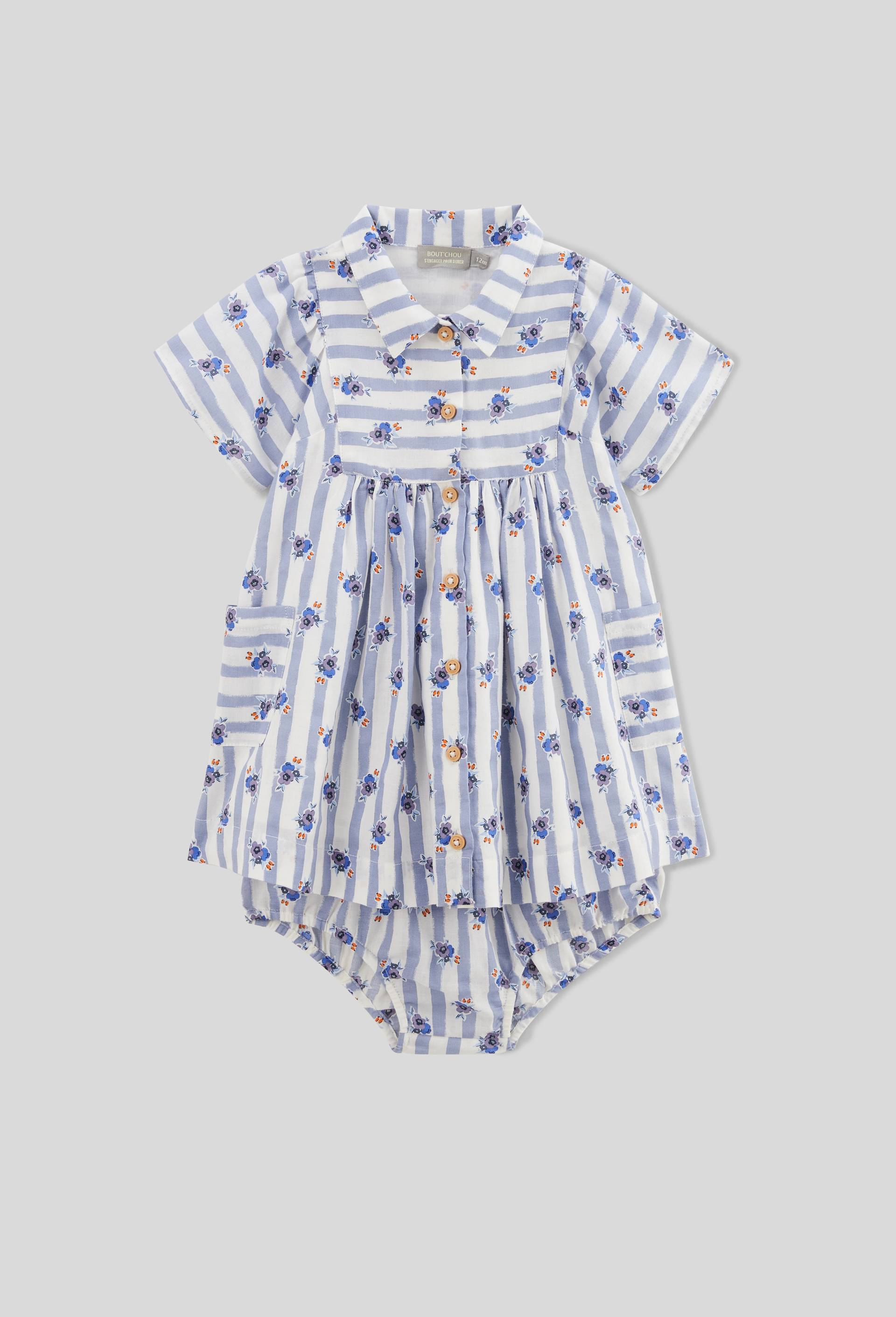 Robe manches courtes col polo avec culotte imprim&eacute;es en coton BIO, Ecru, large image number 0