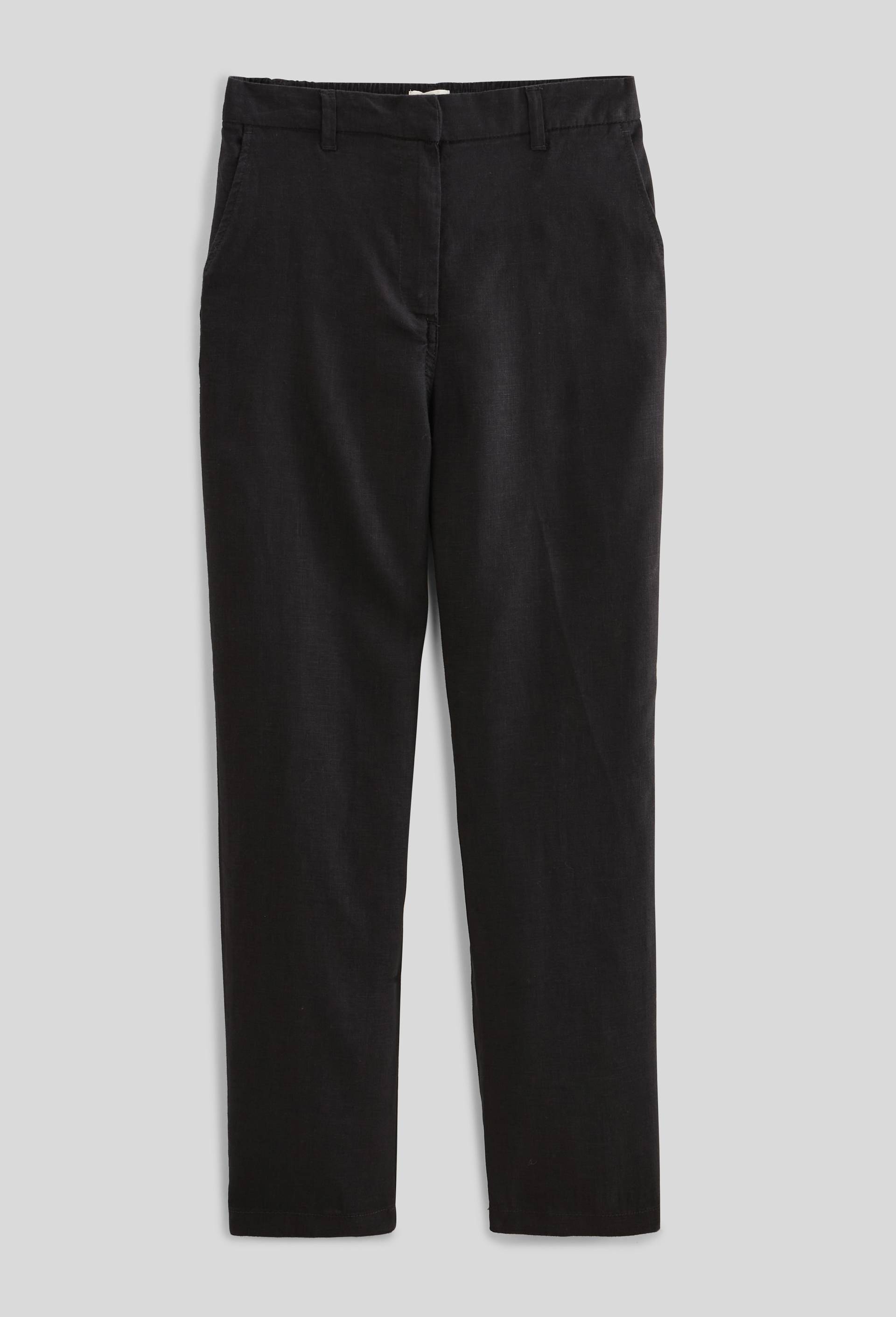 Pantalon carotte à taille semi-élastiquée en lin, Noir, large image number 2