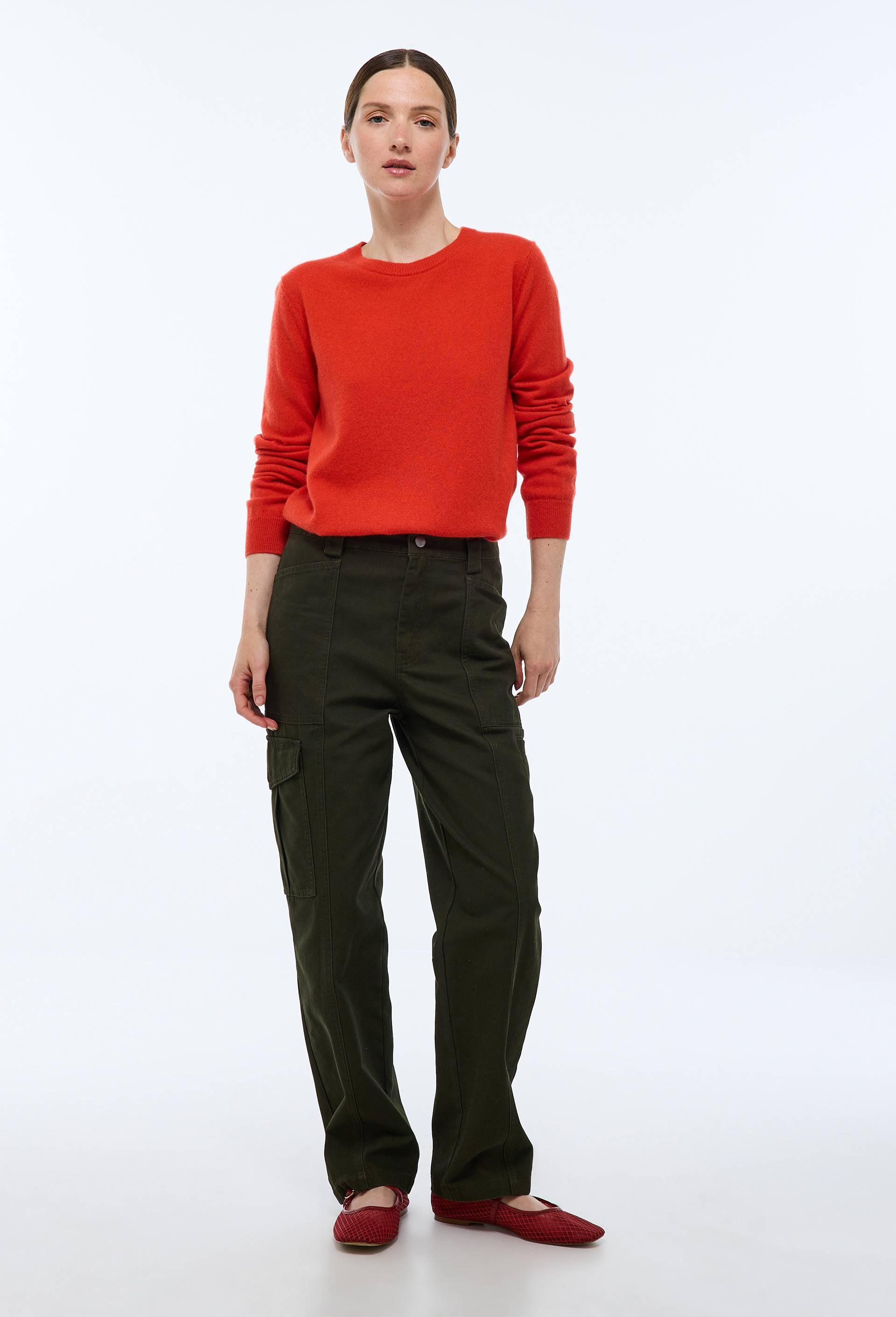 Pantalon carotte à taille semi-élastiquée en lin, Blanc, swatch image