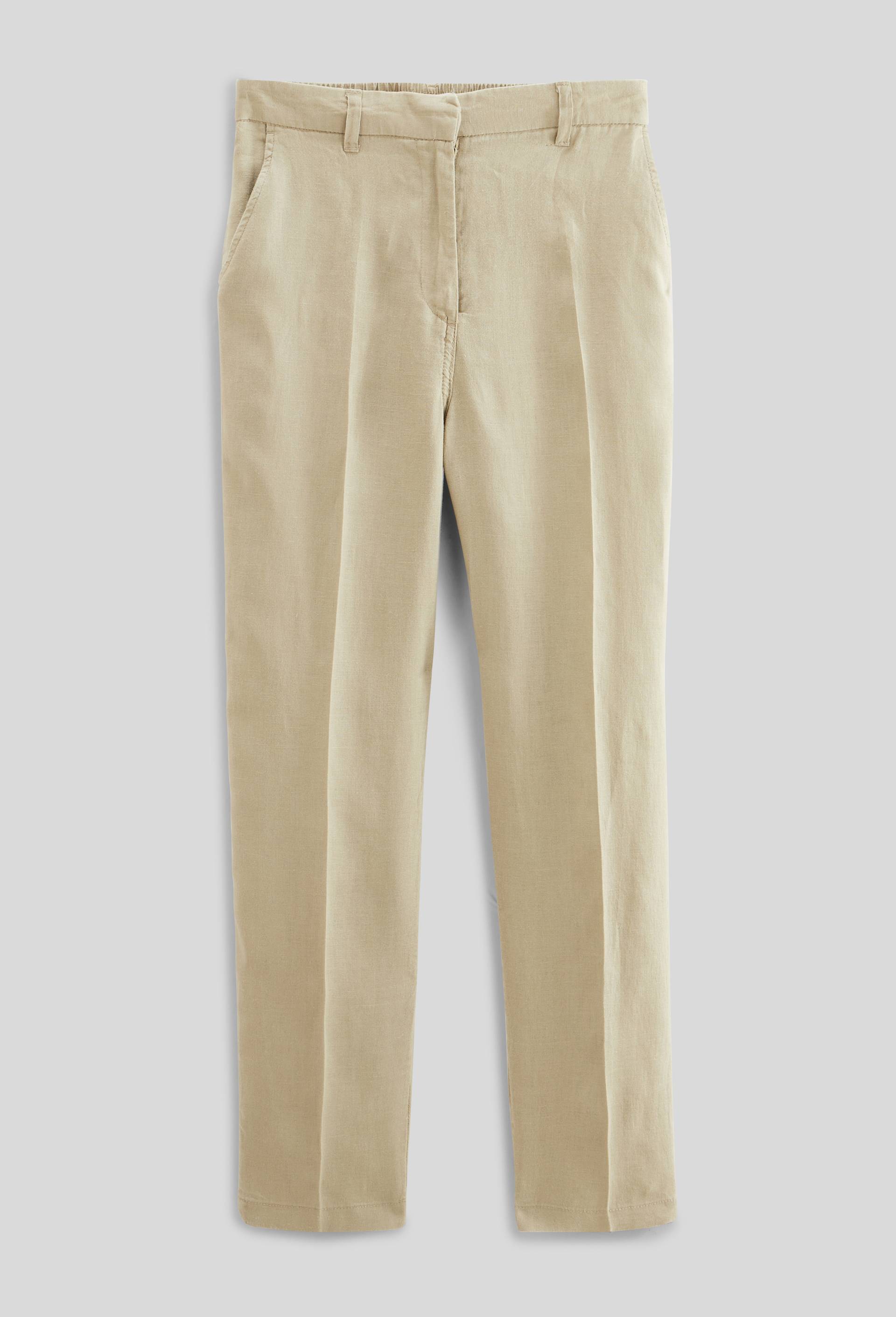 Pantalon carotte &agrave; taille semi-&eacute;lastiqu&eacute;e en lin, Beige, large image number 2