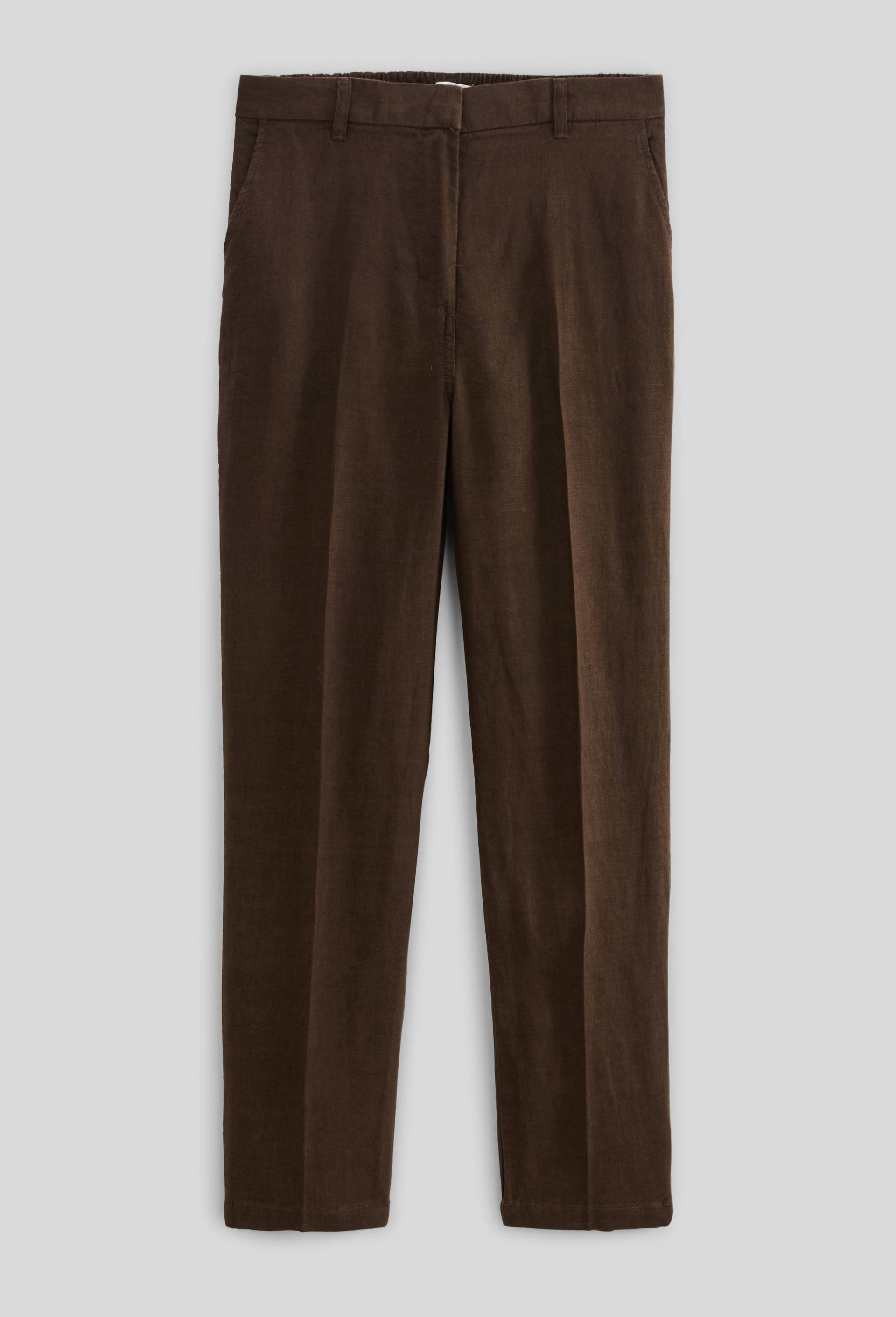 Pantalon carotte à taille semi-élastiquée en lin, Brun foncé, large image number 2
