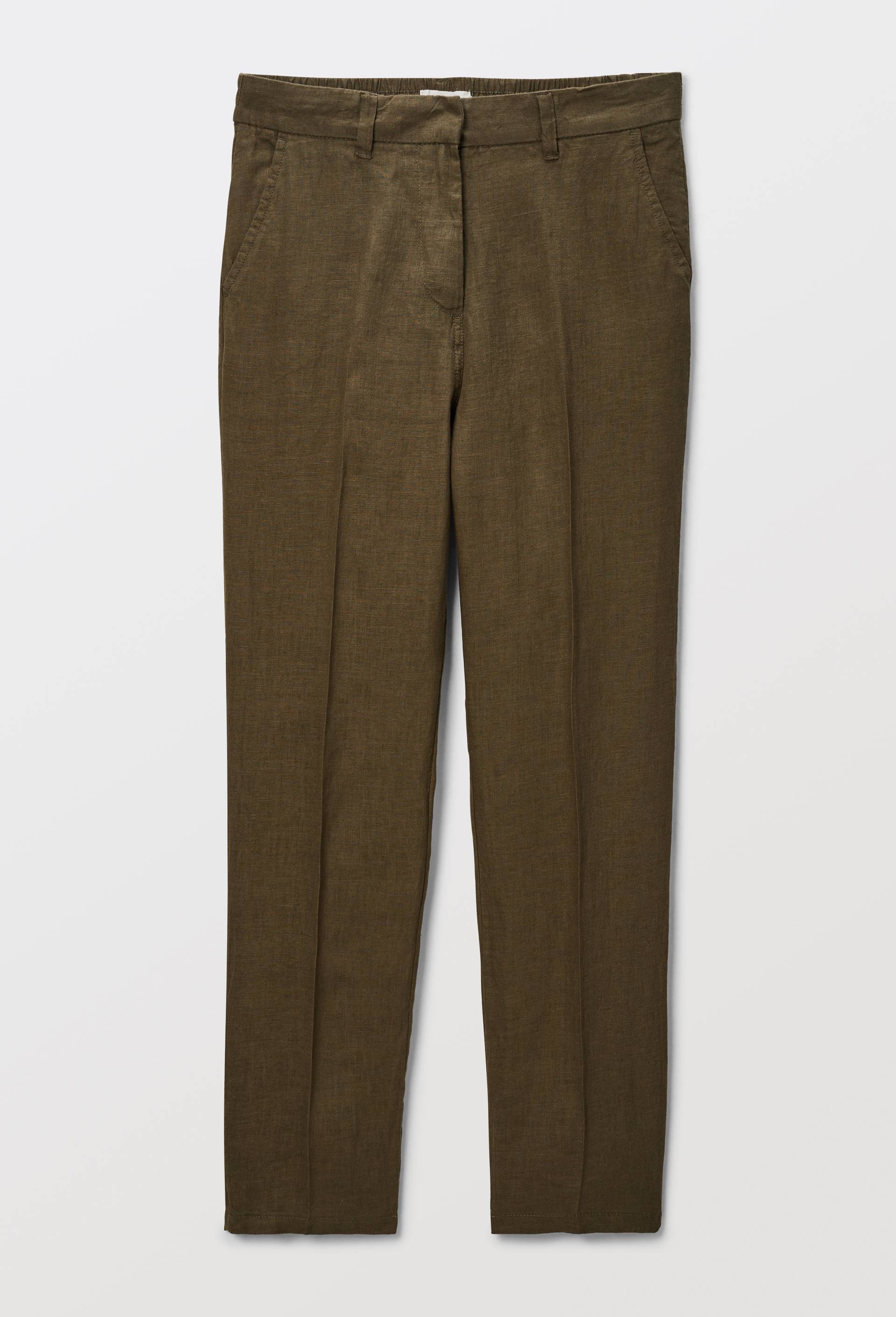 Pantalon carotte &agrave; taille semi-&eacute;lastiqu&eacute;e en lin, Vert fonc&eacute;, large image number 2