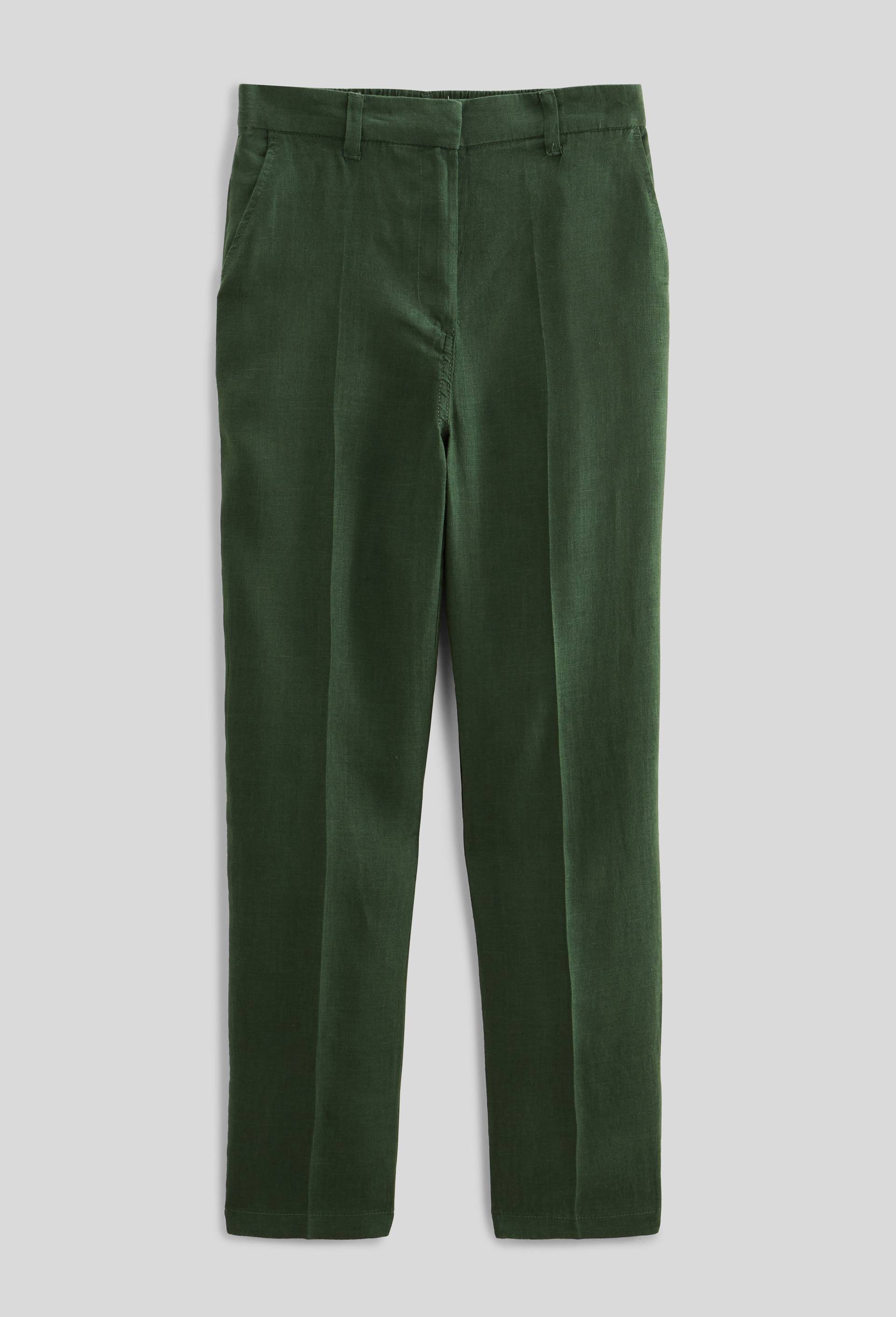 Pantalon carotte à taille semi-élastiquée en lin, Vert foncé, large image number 2