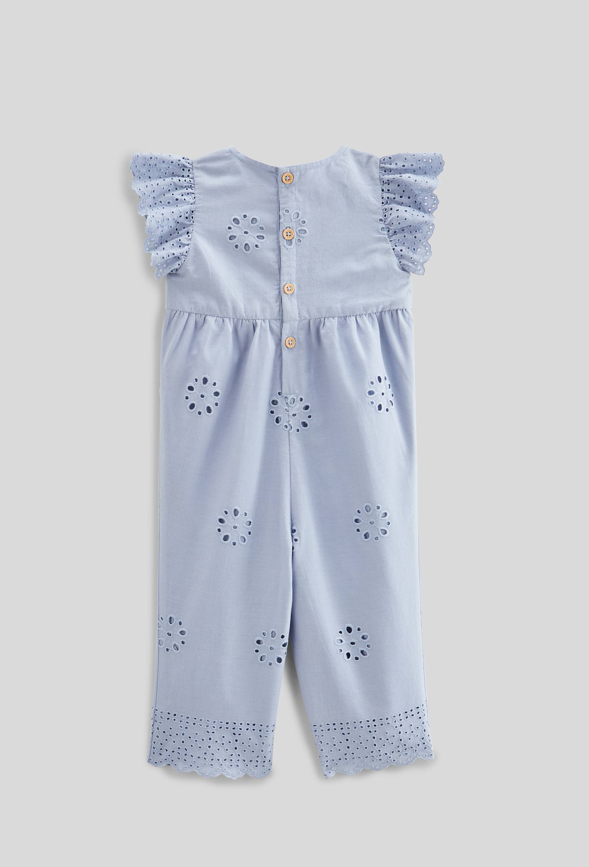 Combinaison longue unie en broderie anglaise en coton BIO GOTS - collection Cérémonie, Bleu, large image number 1