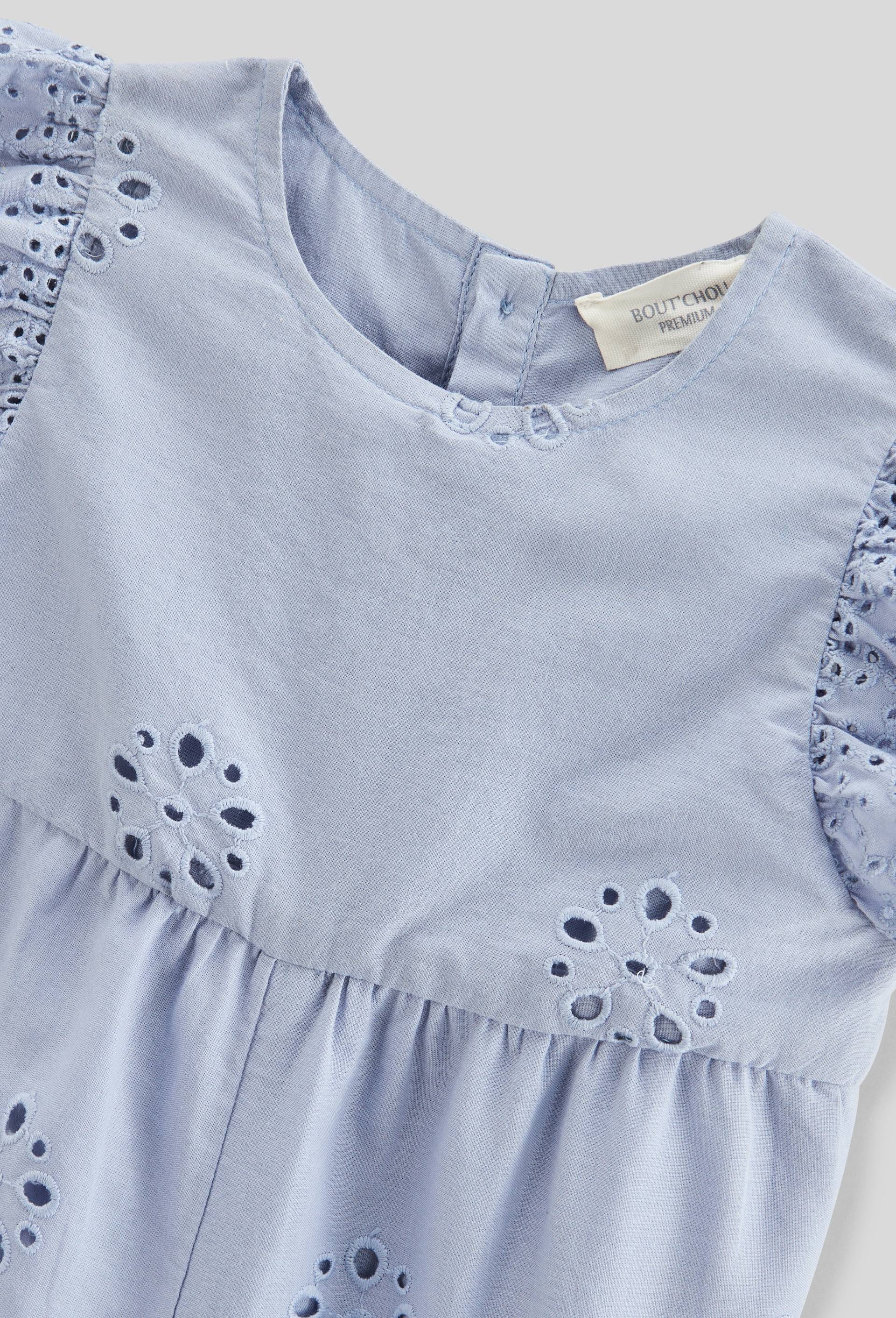 Combinaison longue unie en broderie anglaise en coton BIO GOTS - collection Cérémonie, Bleu, large image number 2