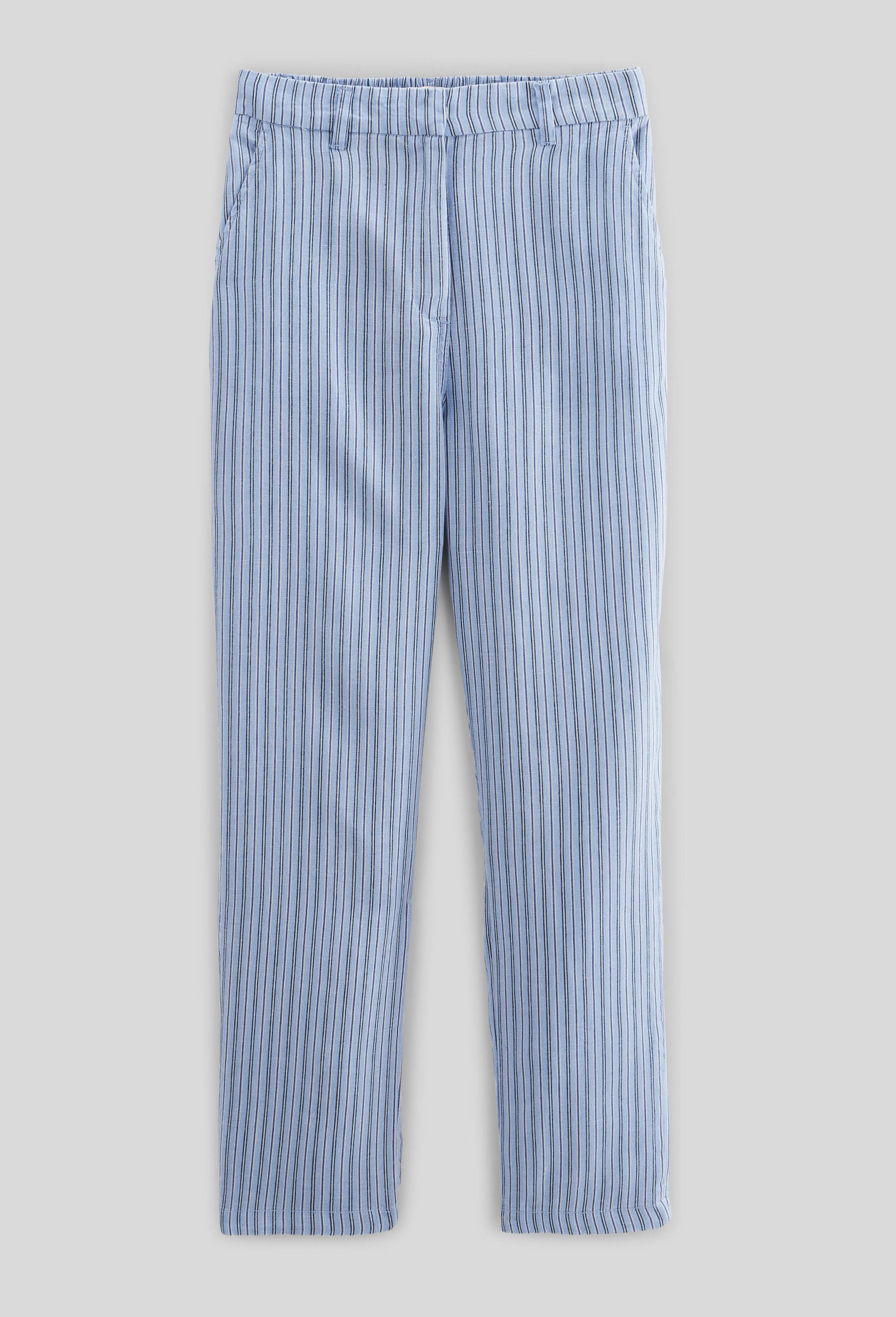 Pantalon carotte &agrave; taille semi-&eacute;lastiqu&eacute;e en lin, Bleu, large image number 2