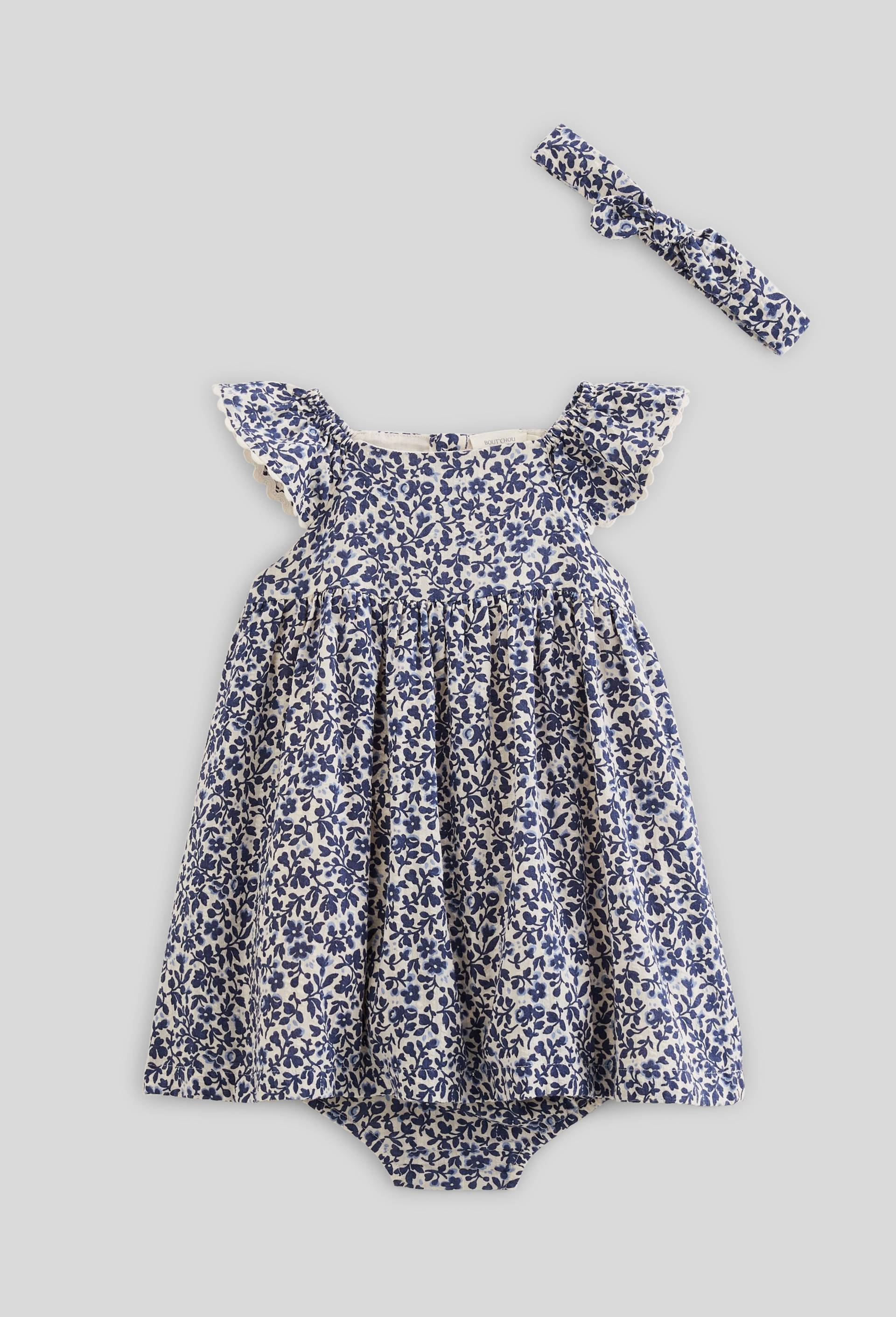 Robe avec bloomer et bandeau imprimés en coton BIO GOTS, Beige clair, large image number 0