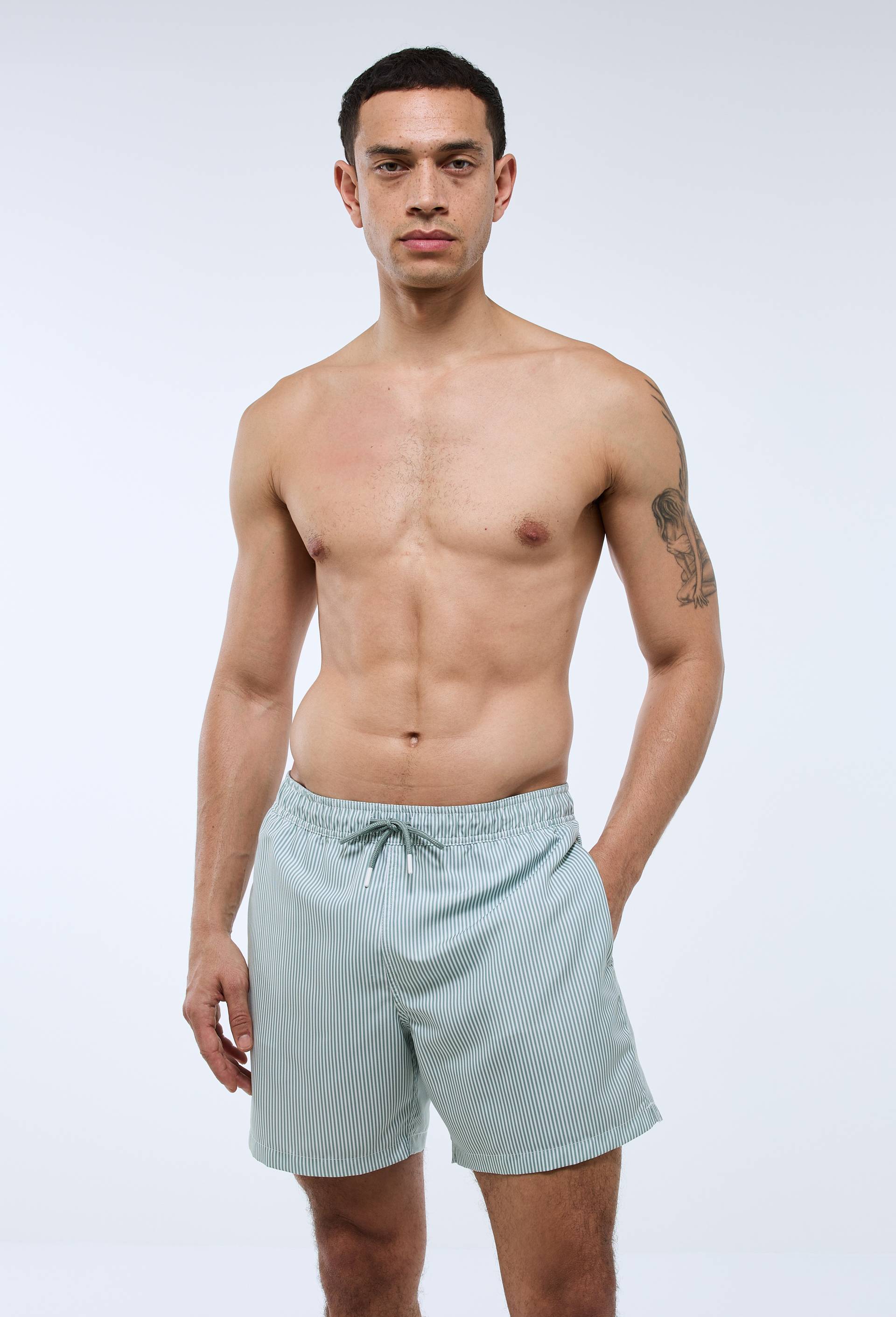Short de bain rayé, Vert clair, swatch image