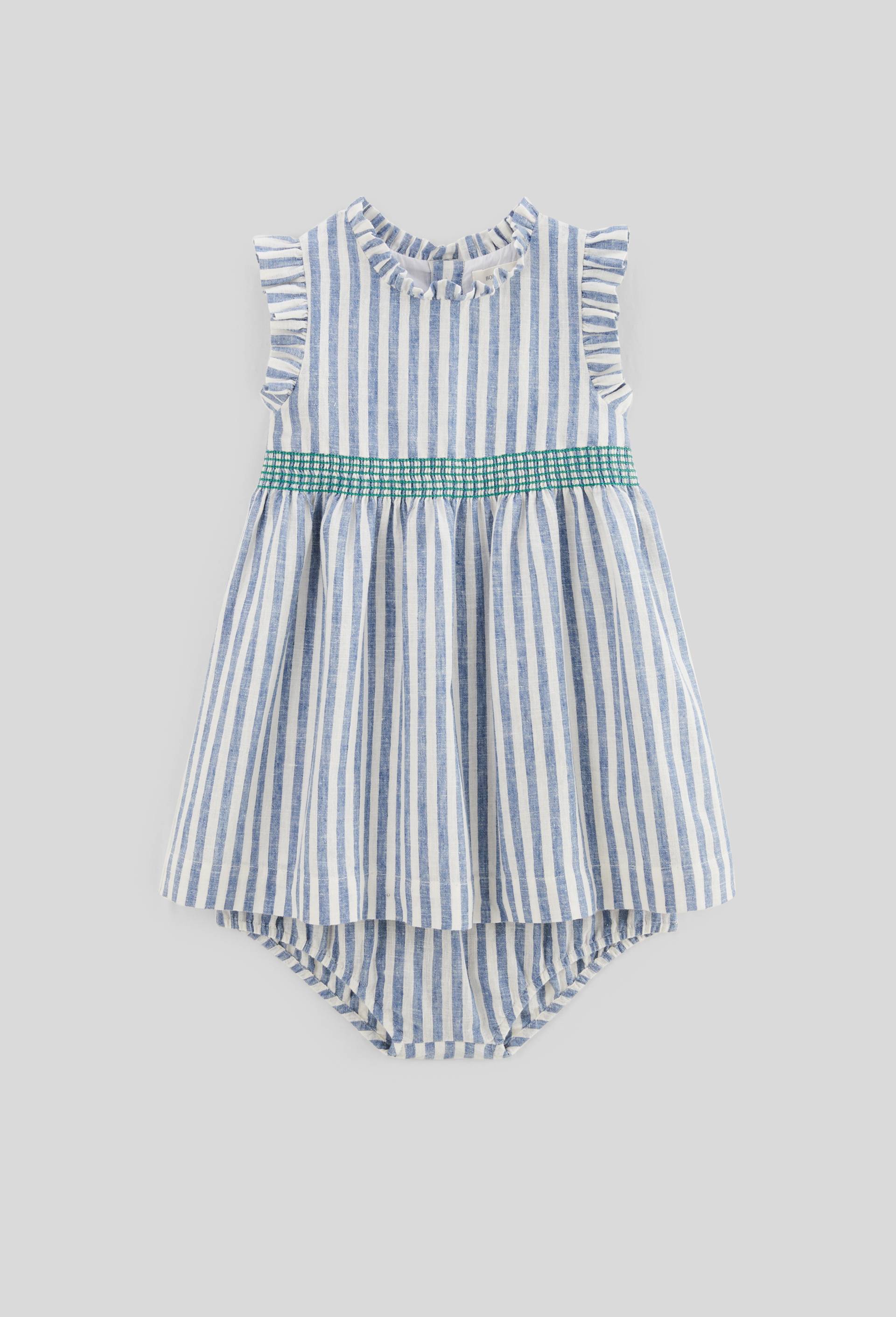 Robe avec bloomer ray&eacute;s contenant du lin - collection C&eacute;r&eacute;monie, Bleu, large image number 0