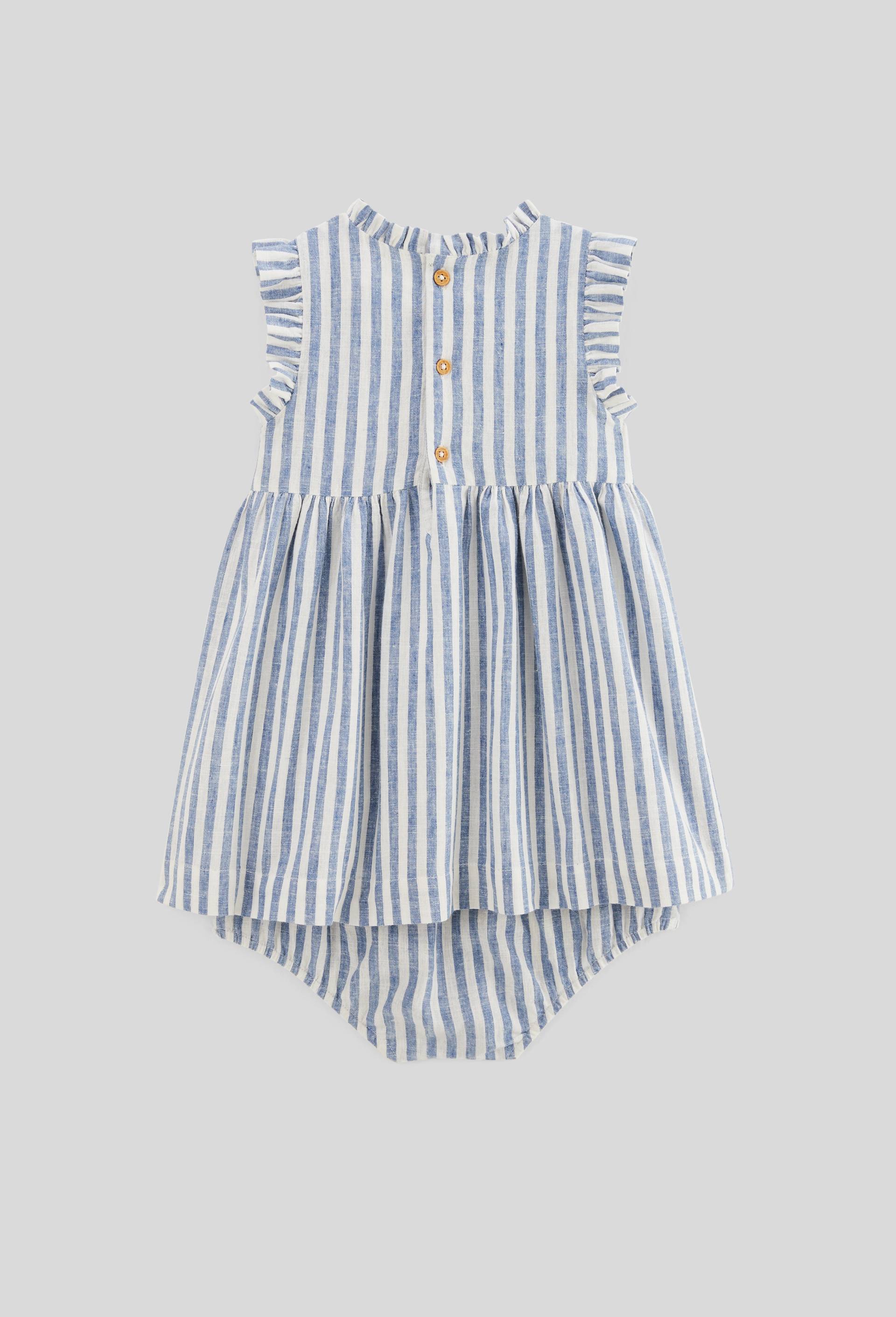 Robe avec bloomer ray&eacute;s contenant du lin - collection C&eacute;r&eacute;monie, Bleu, large image number 1