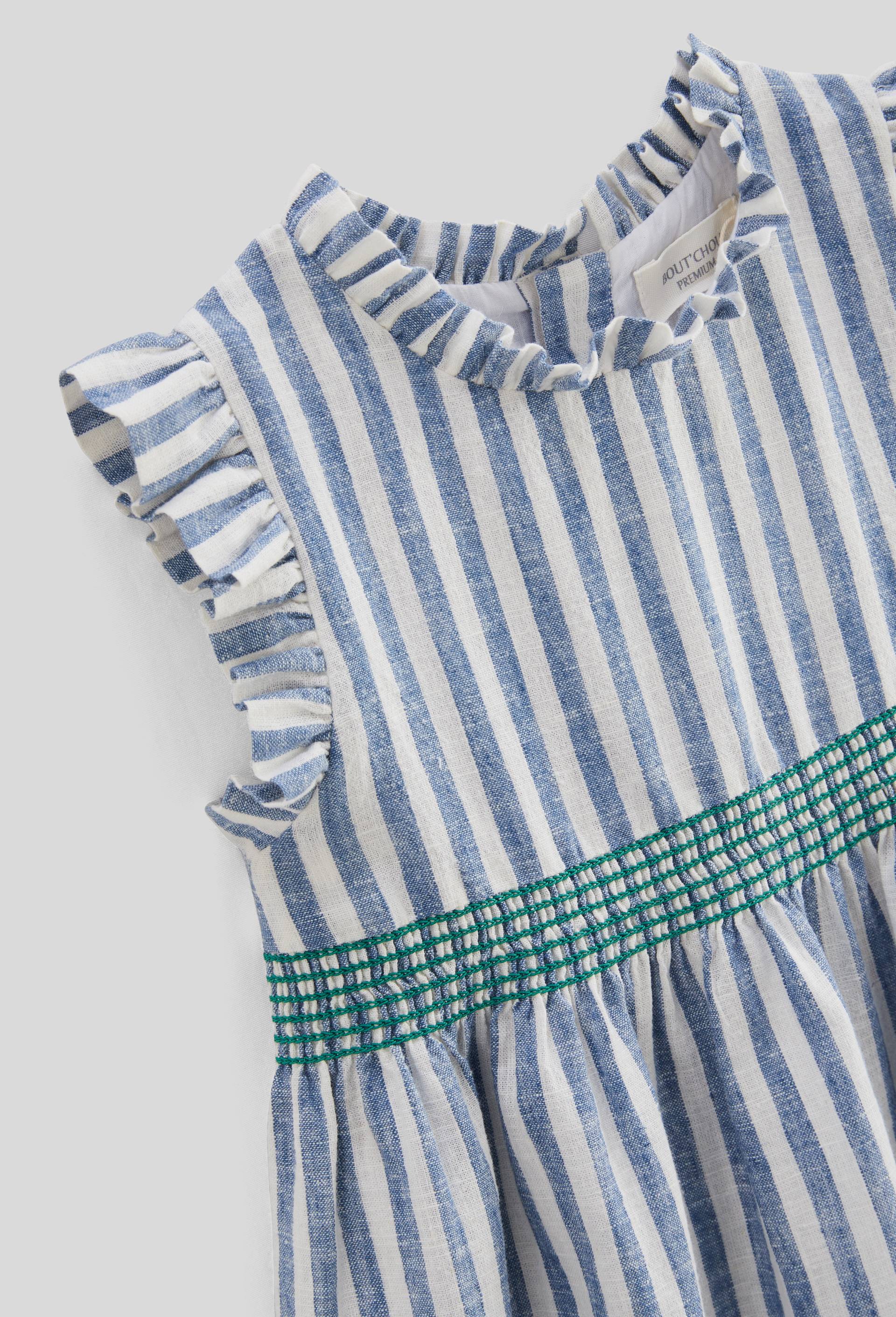 Robe avec bloomer ray&eacute;s contenant du lin - collection C&eacute;r&eacute;monie, Bleu, large image number 2
