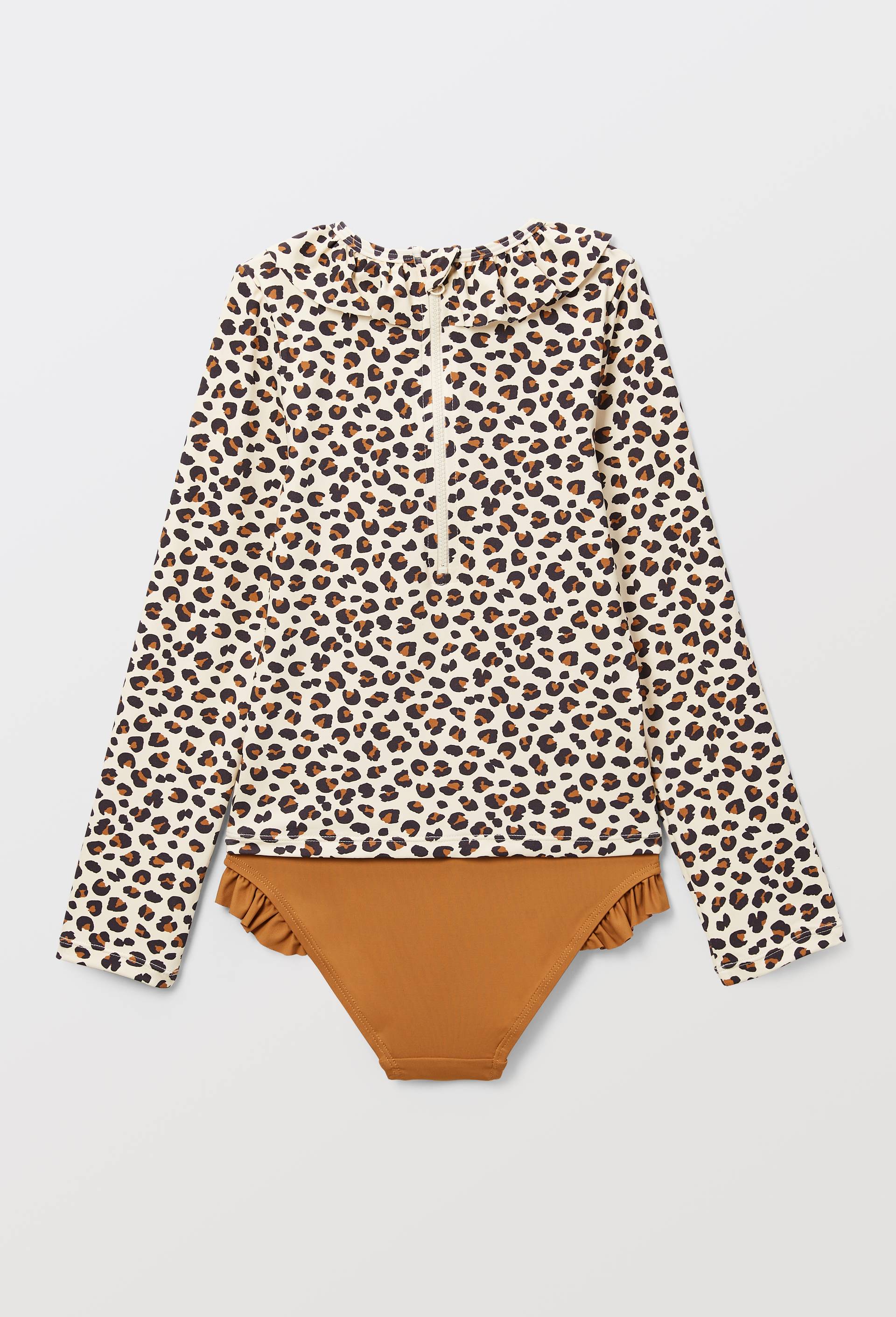 Maillot de bain tee-shirt manches longues imprim&eacute; et culotte unie, Beige clair, large image number 1