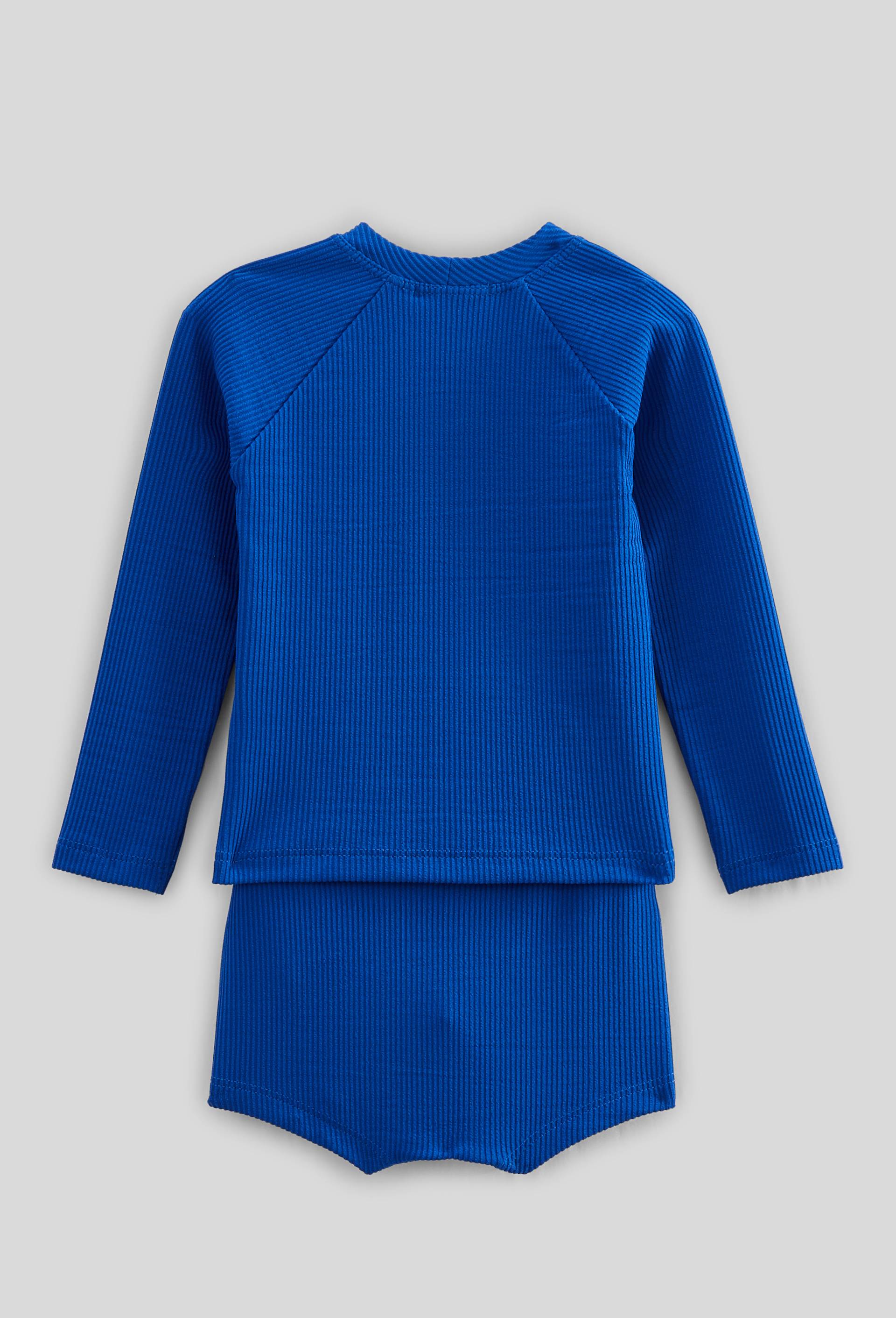 Maillot de bain tee-shirt manches longues et short uni, BLEU, large image number 1