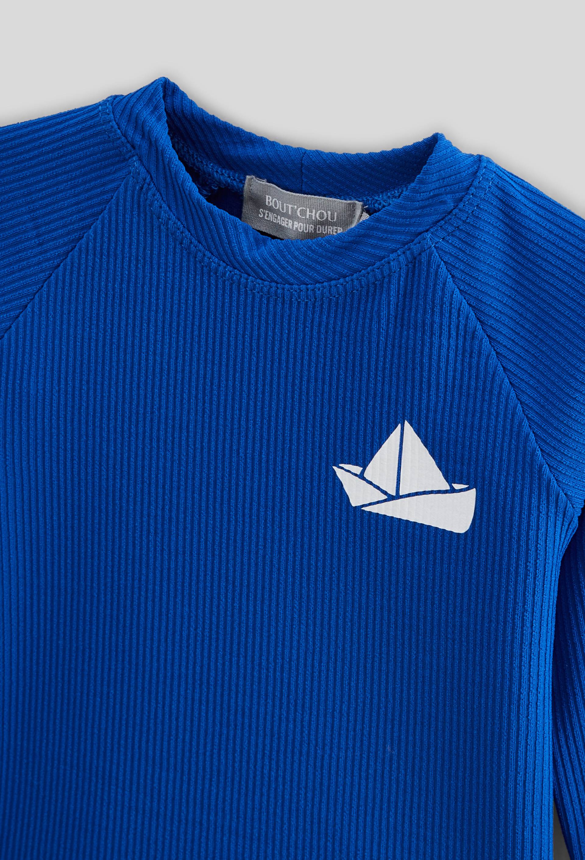 Maillot de bain tee-shirt manches longues et short uni, BLEU, large image number 2