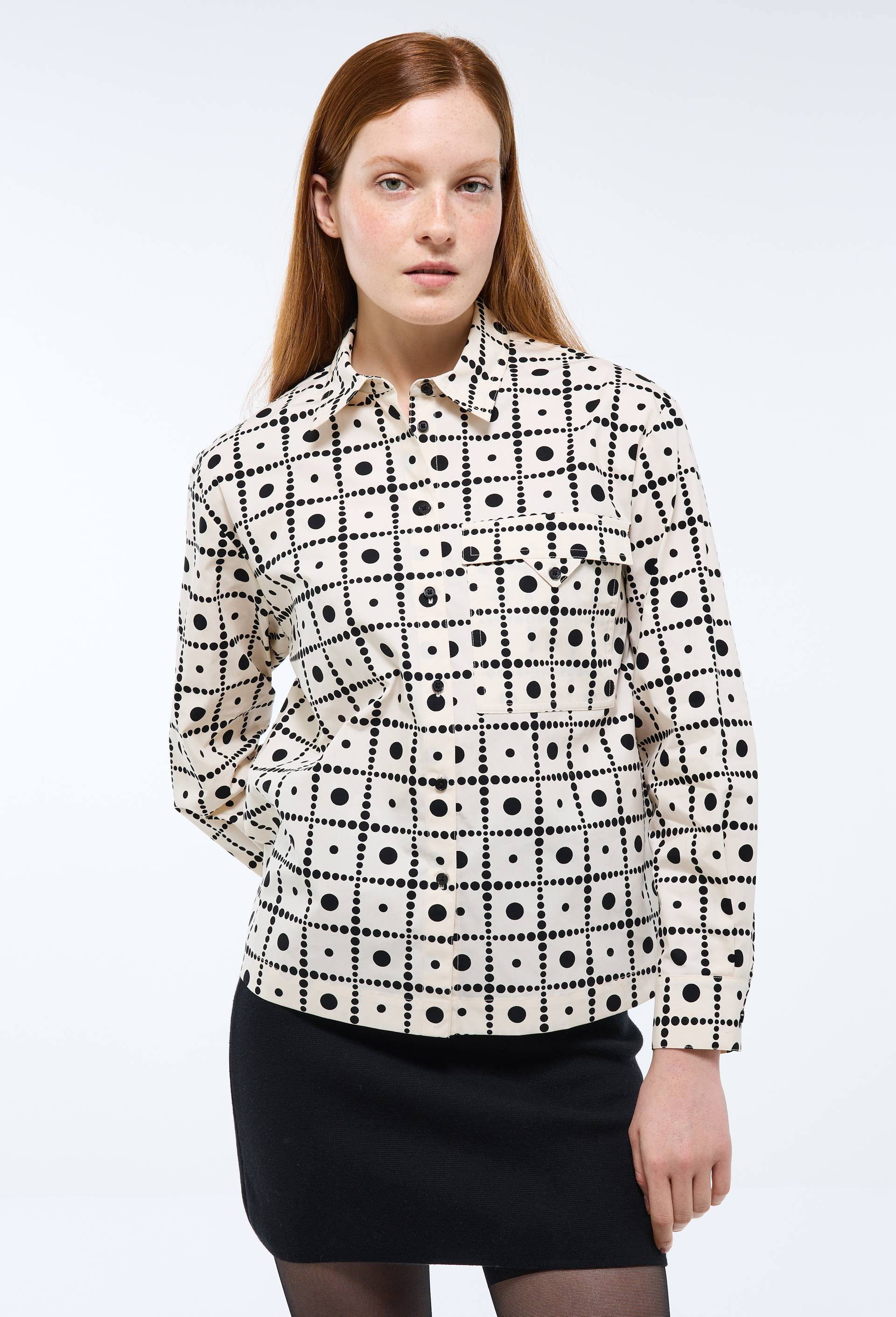 Chemise manches longues imprim&eacute;e en coton, Beige clair, large image number 0