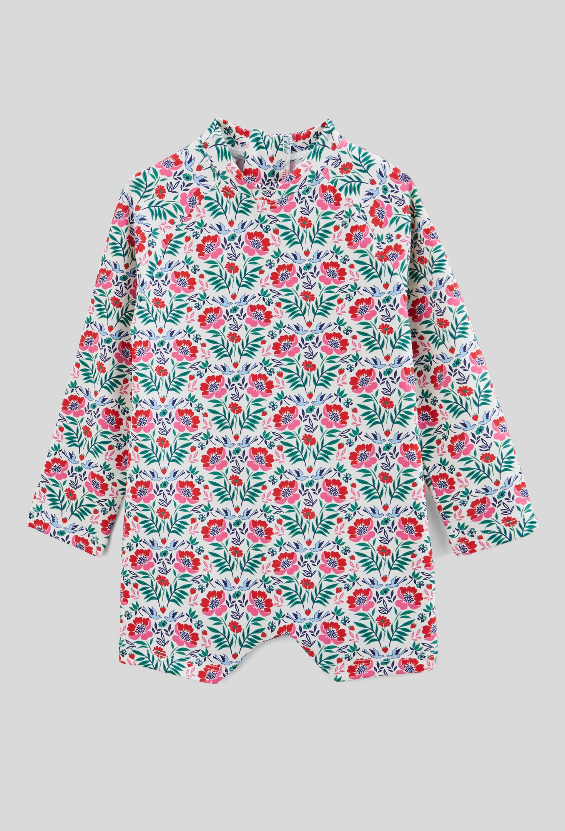 Maillot de bain combinaison manches longues imprim&eacute;, Ecru, large image number 0