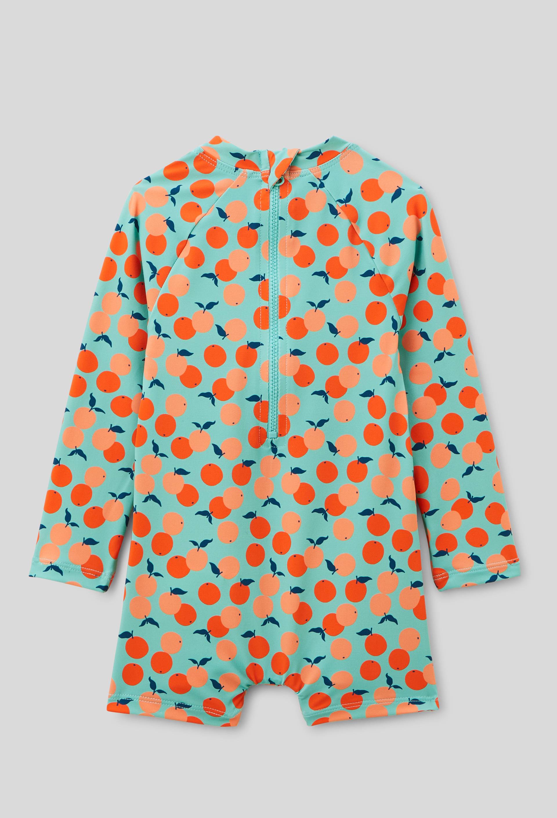 Maillot de bain combinaison manches longues imprimé, Ecru, large image number 1