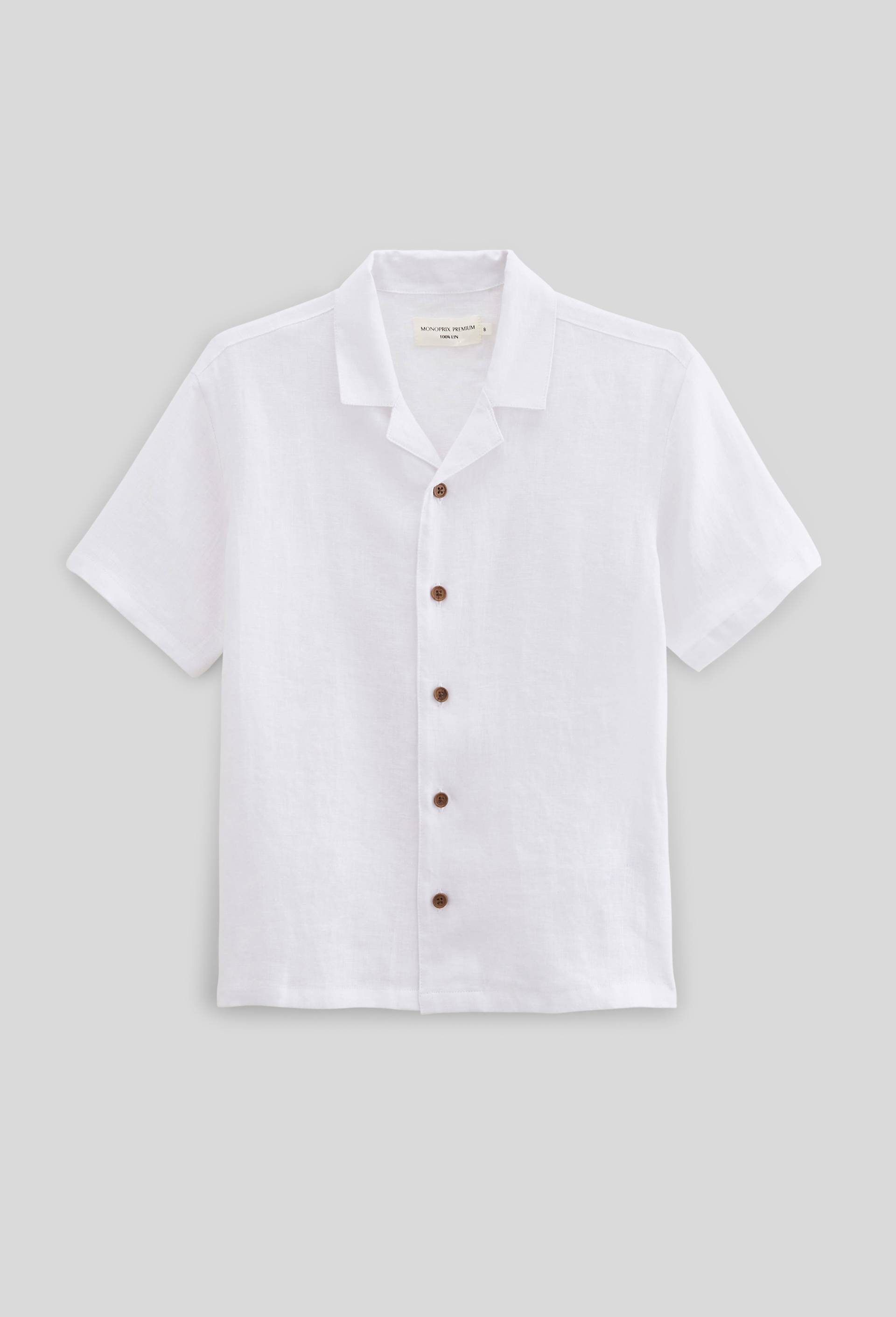 Chemise manches courtes unie en 100% lin, Ecru, large image number 1