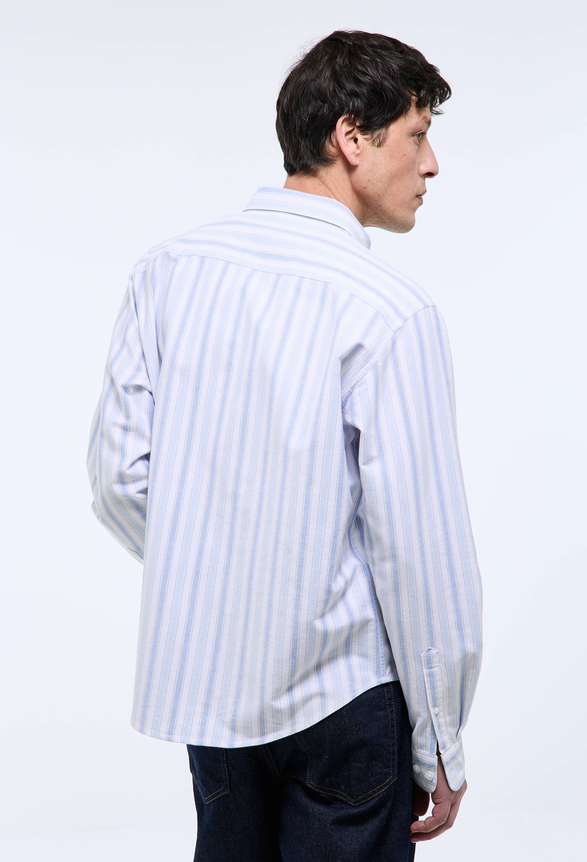 Chemise oxford ray&eacute;e en coton BIO GOTS, Bleu, large image number 2.0