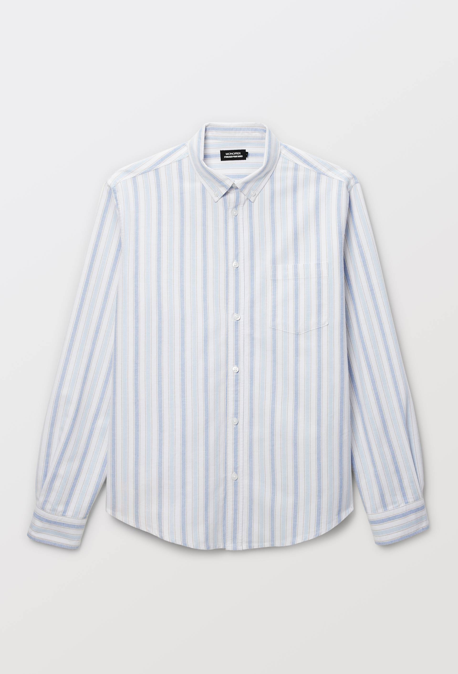 Chemise oxford ray&eacute;e en coton BIO GOTS, Bleu, large image number 3.0