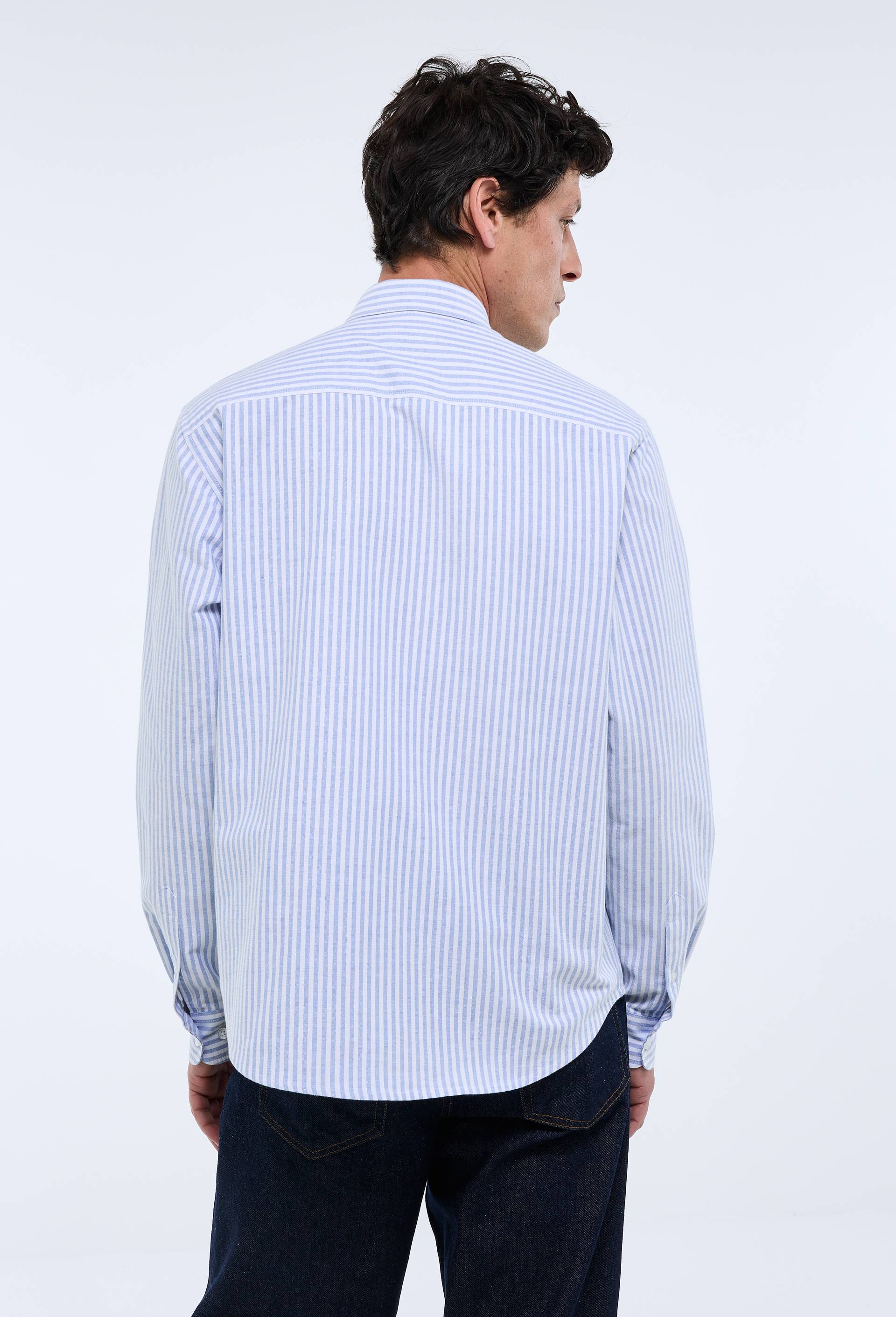 Chemise oxford ray&eacute;e en coton BIO GOTS, Bleu, large image number 2.0