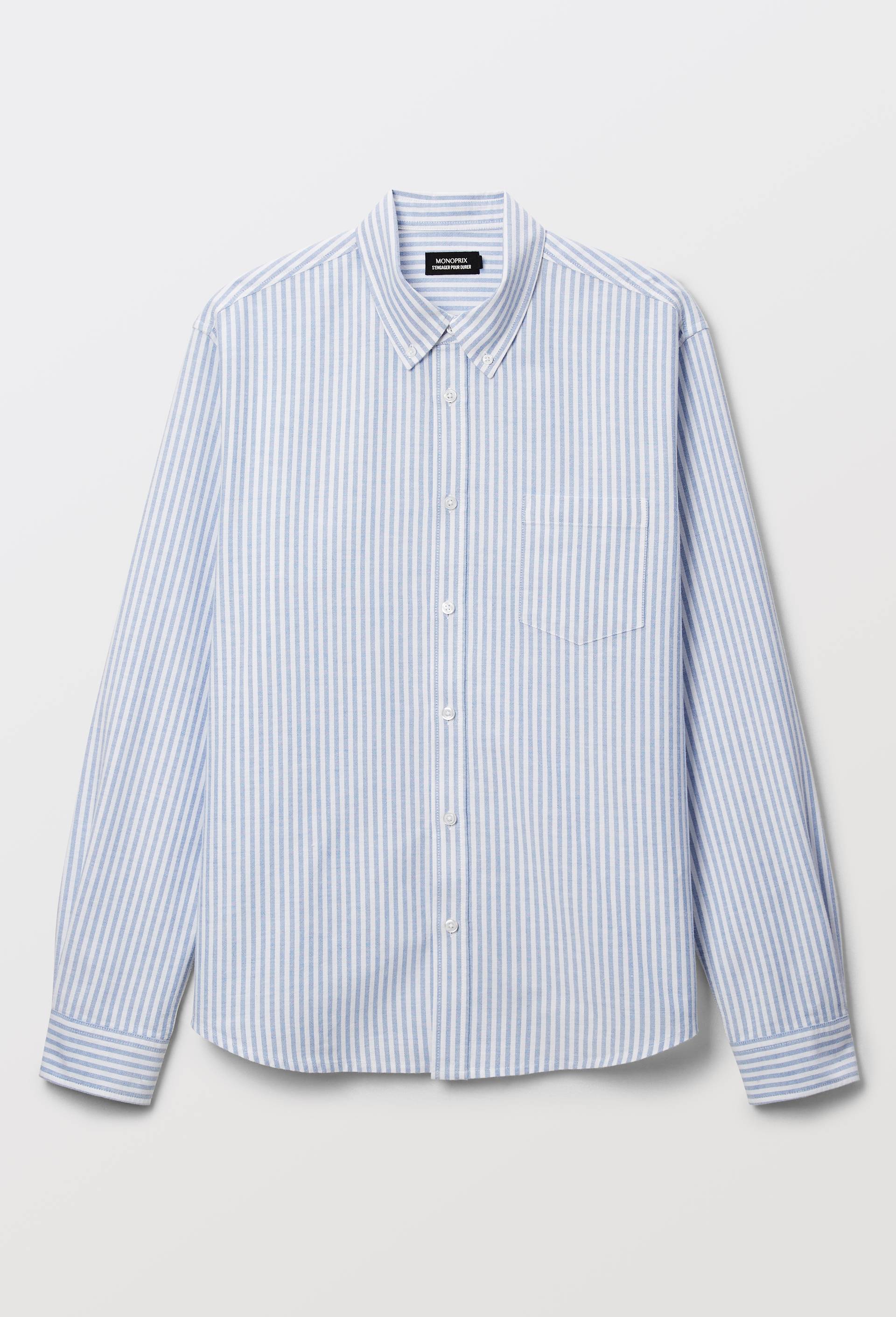 Chemise oxford ray&eacute;e en coton BIO GOTS, Bleu, large image number 3