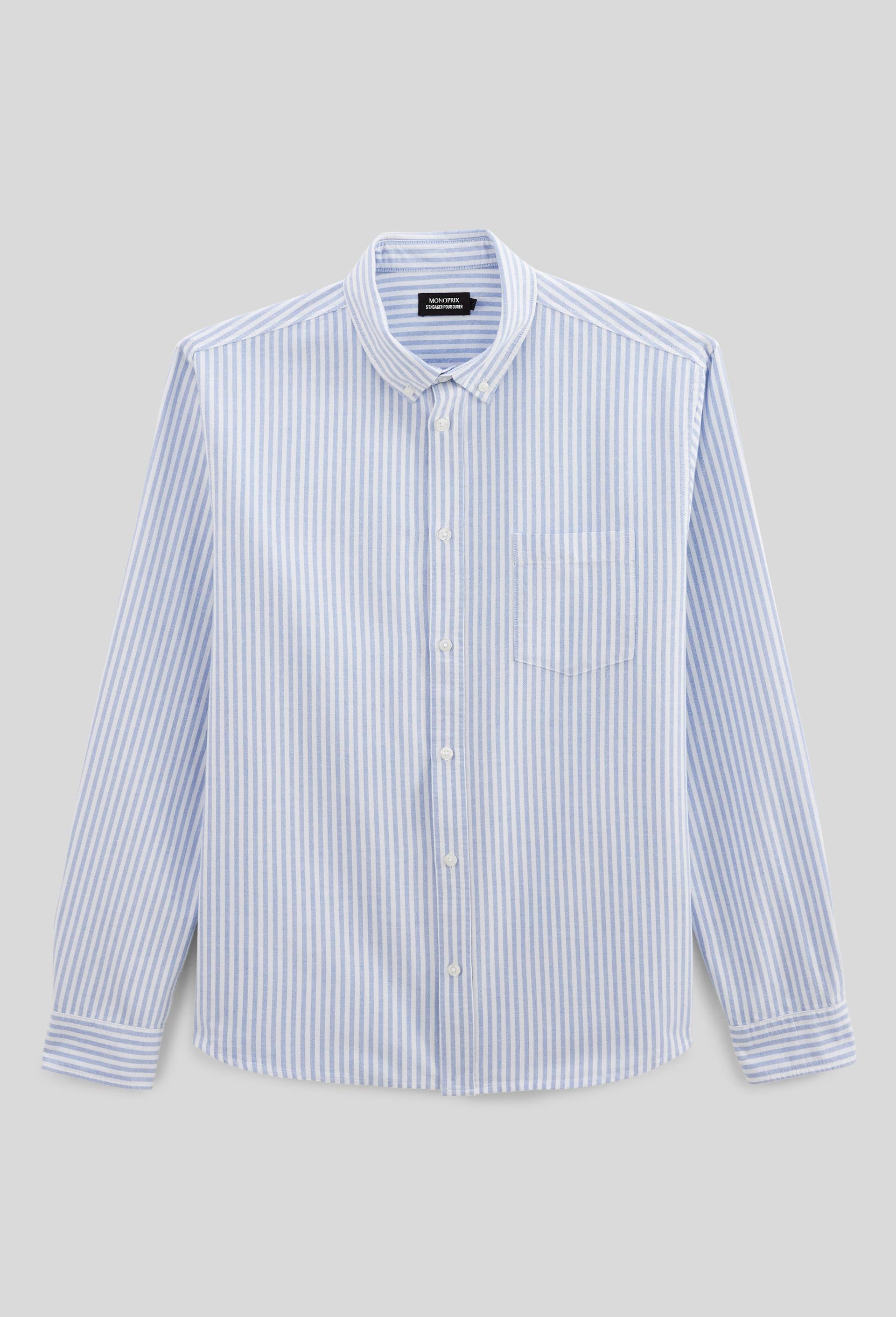Chemise oxford ray&eacute;e en coton BIO GOTS, Bleu, large image number 4