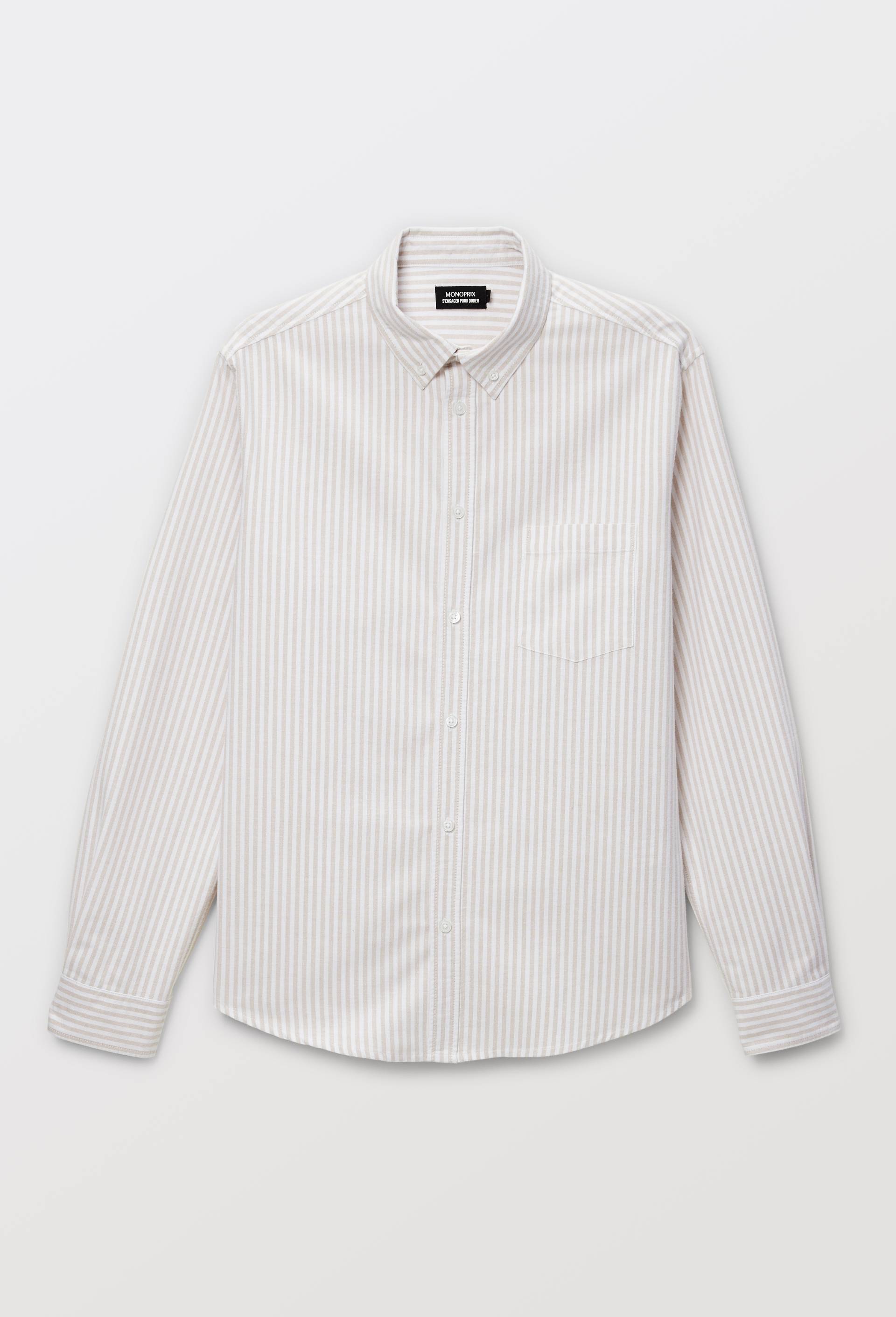 Chemise oxford ray&eacute;e en coton BIO GOTS, Beige, large image number 3