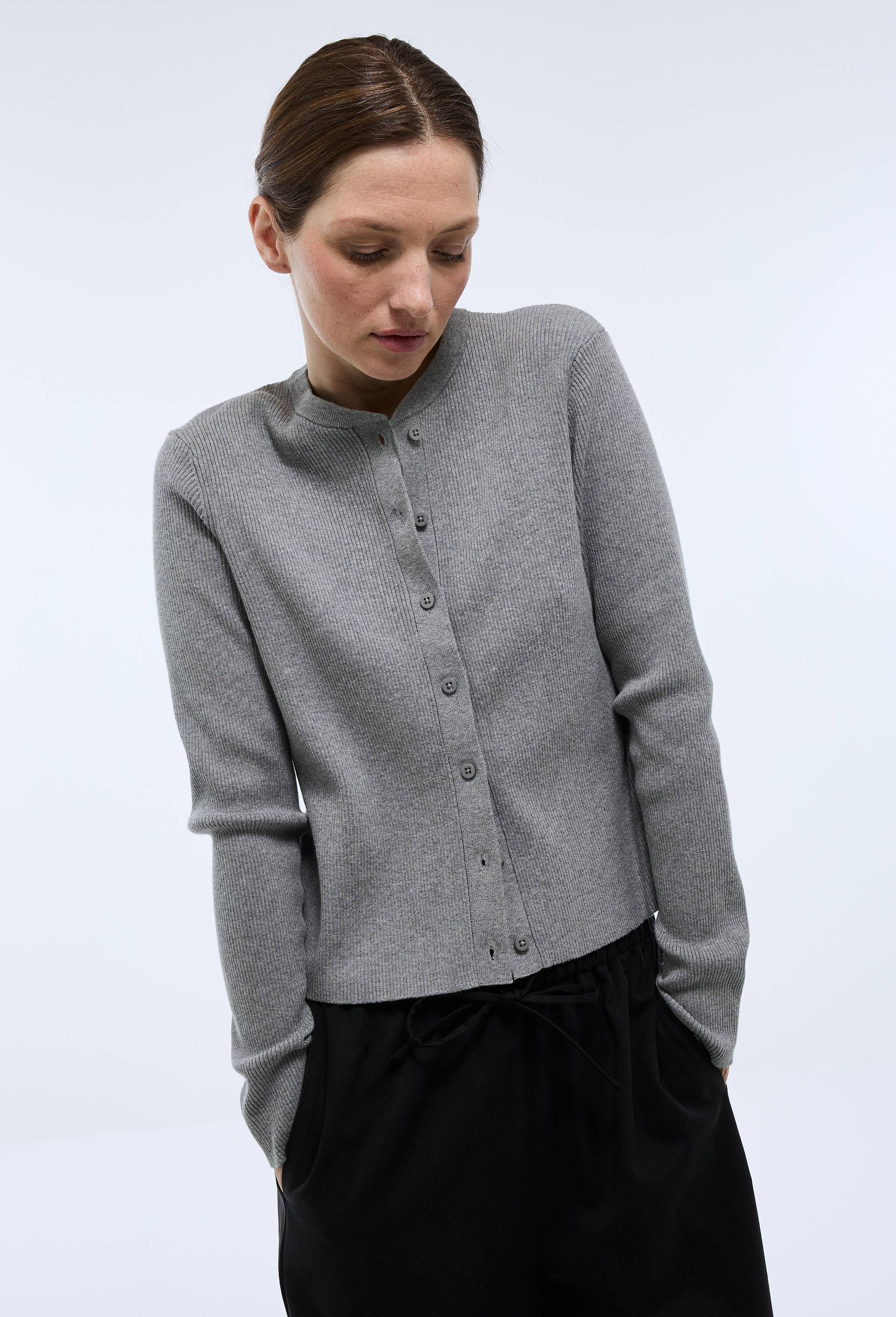 Cardigan à côtes en coton BIO, Gris, large image number 1