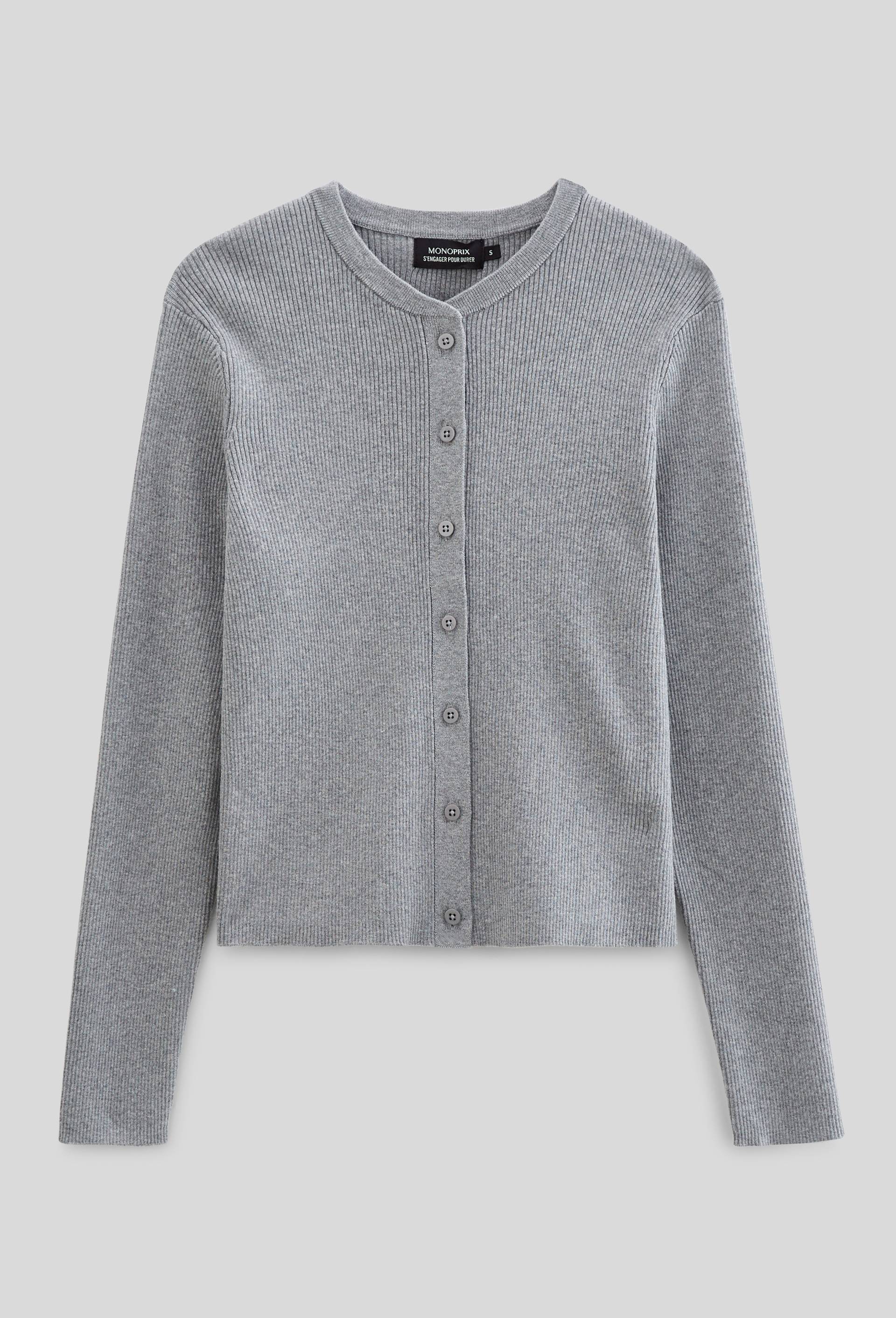 Cardigan à côtes en coton BIO, Gris, large image number 3