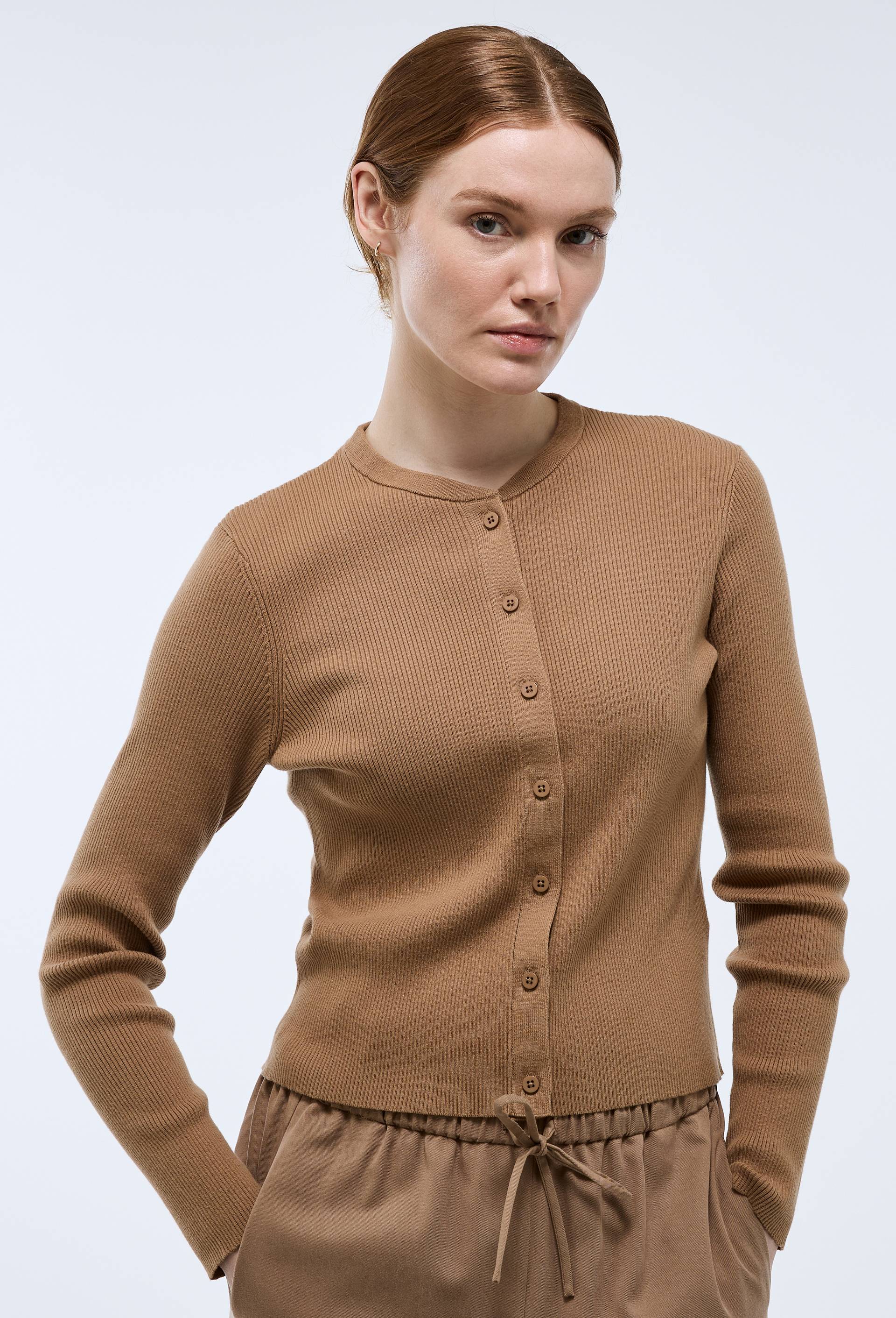 Cardigan à côtes en coton BIO, Beige, large image number 0