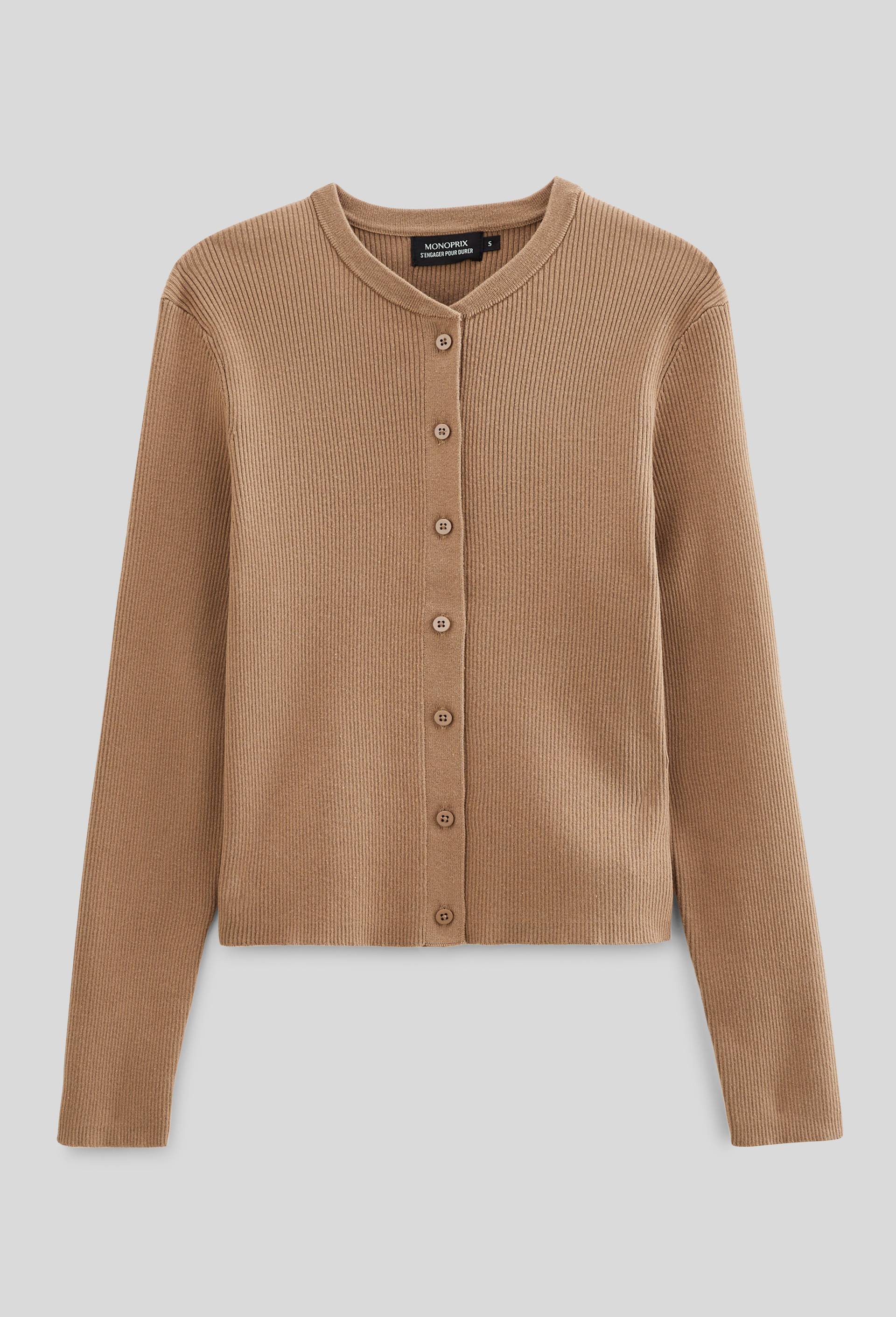 Cardigan à côtes en coton BIO, Beige, large image number 2.0