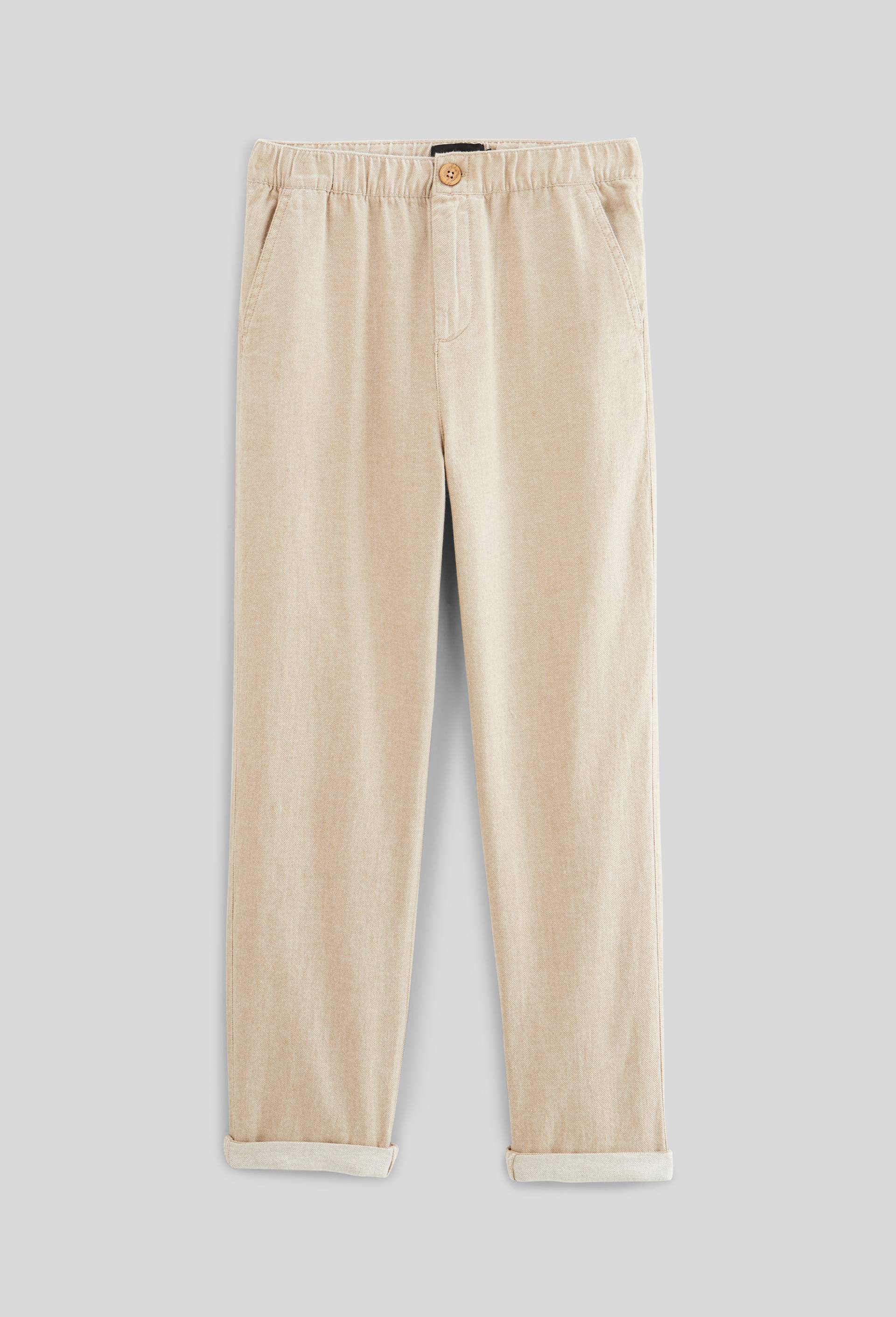 Pantalon droit uni en coton et lin, Vert, large image number 1