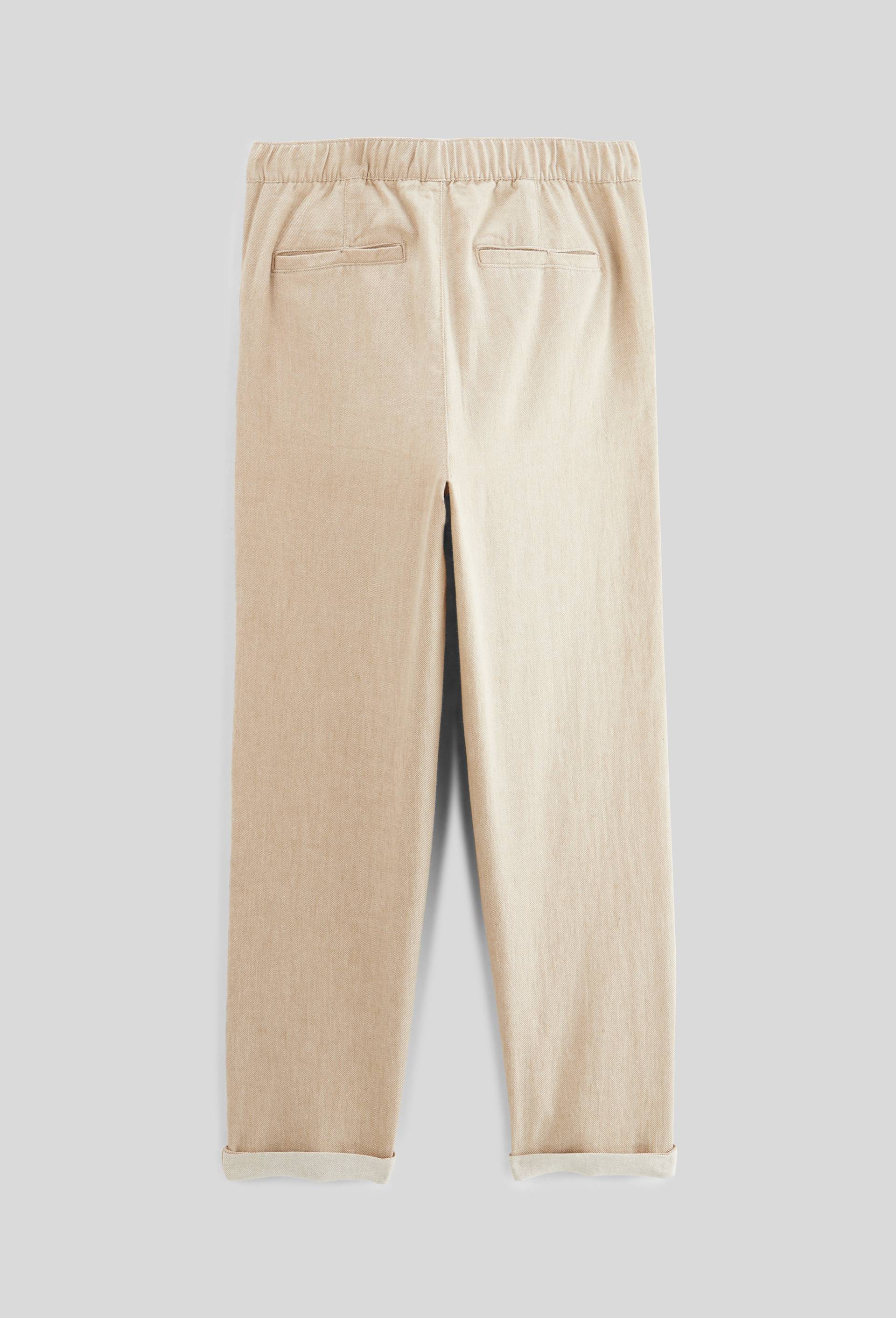 Pantalon droit uni en coton et lin, Vert, large image number 2