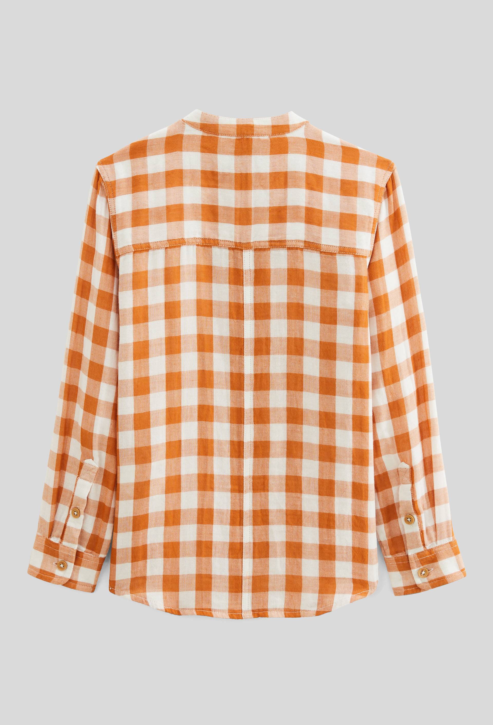 Chemise col mao vichy en gaze de coton BIO GOTS, Brun, large image number 3