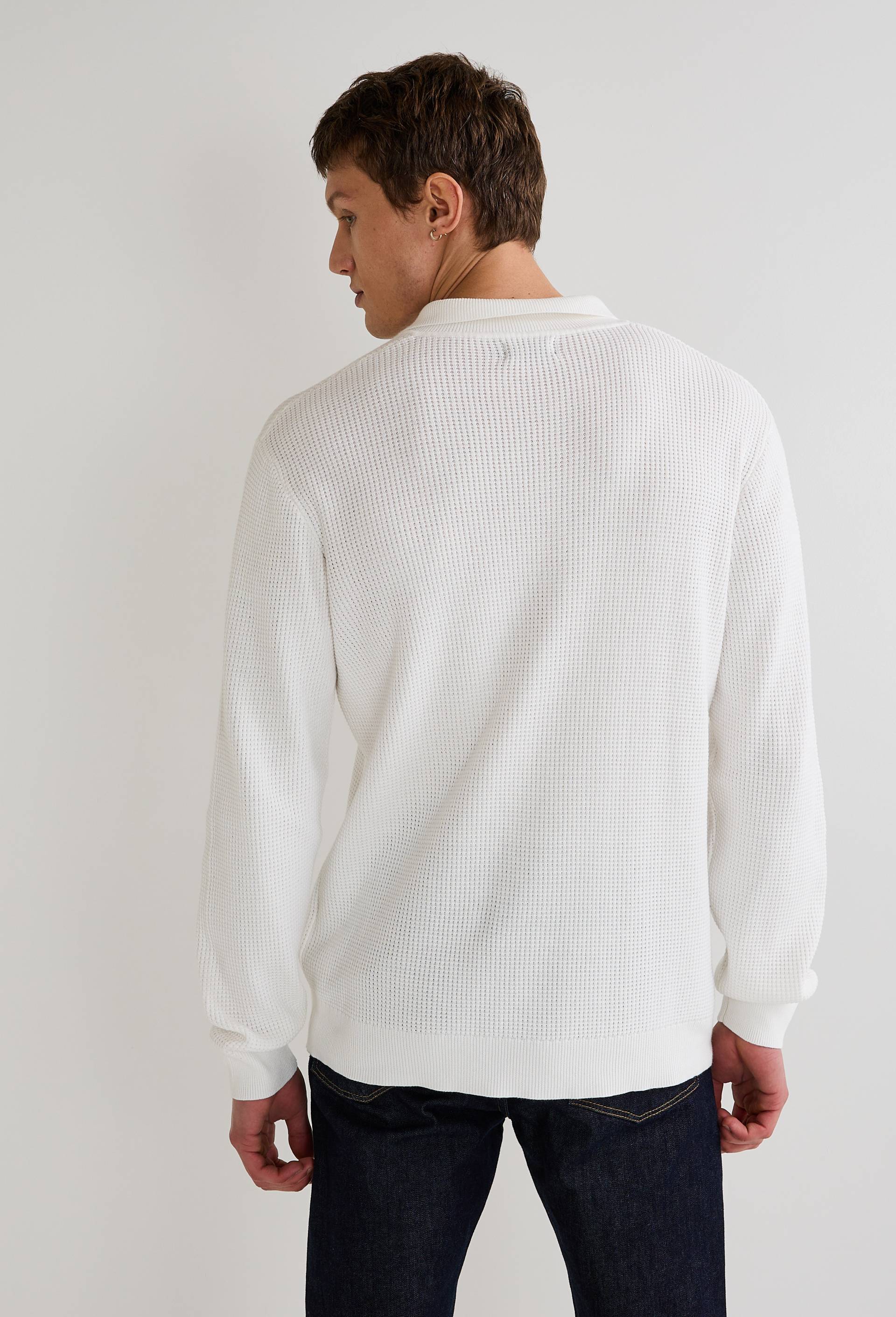 Pull col polo boutonné en coton BIO GOTS, Ecru, large image number 1