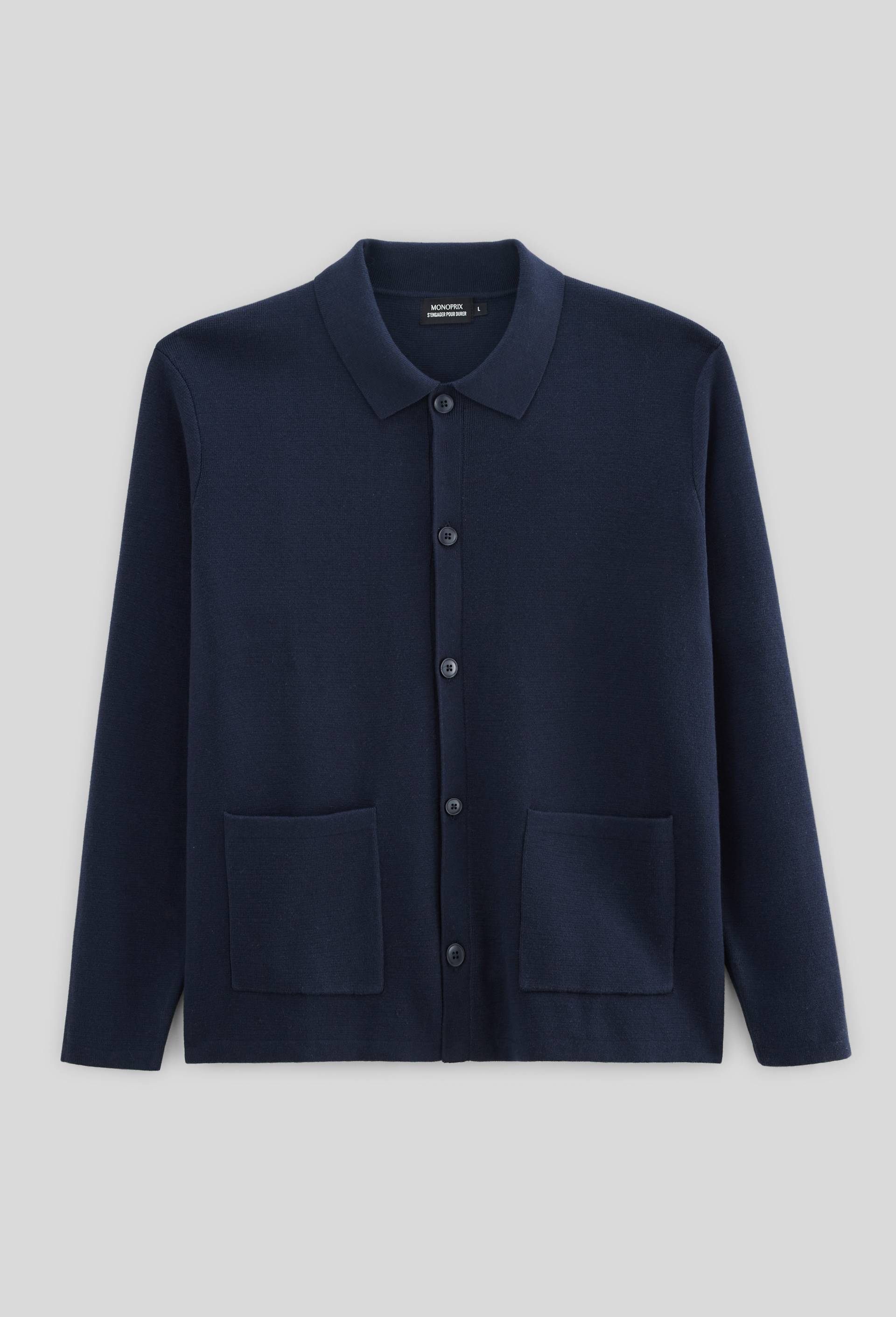 Gilet boutonn&eacute; en coton, Bleu fonc&eacute;, large image number 2