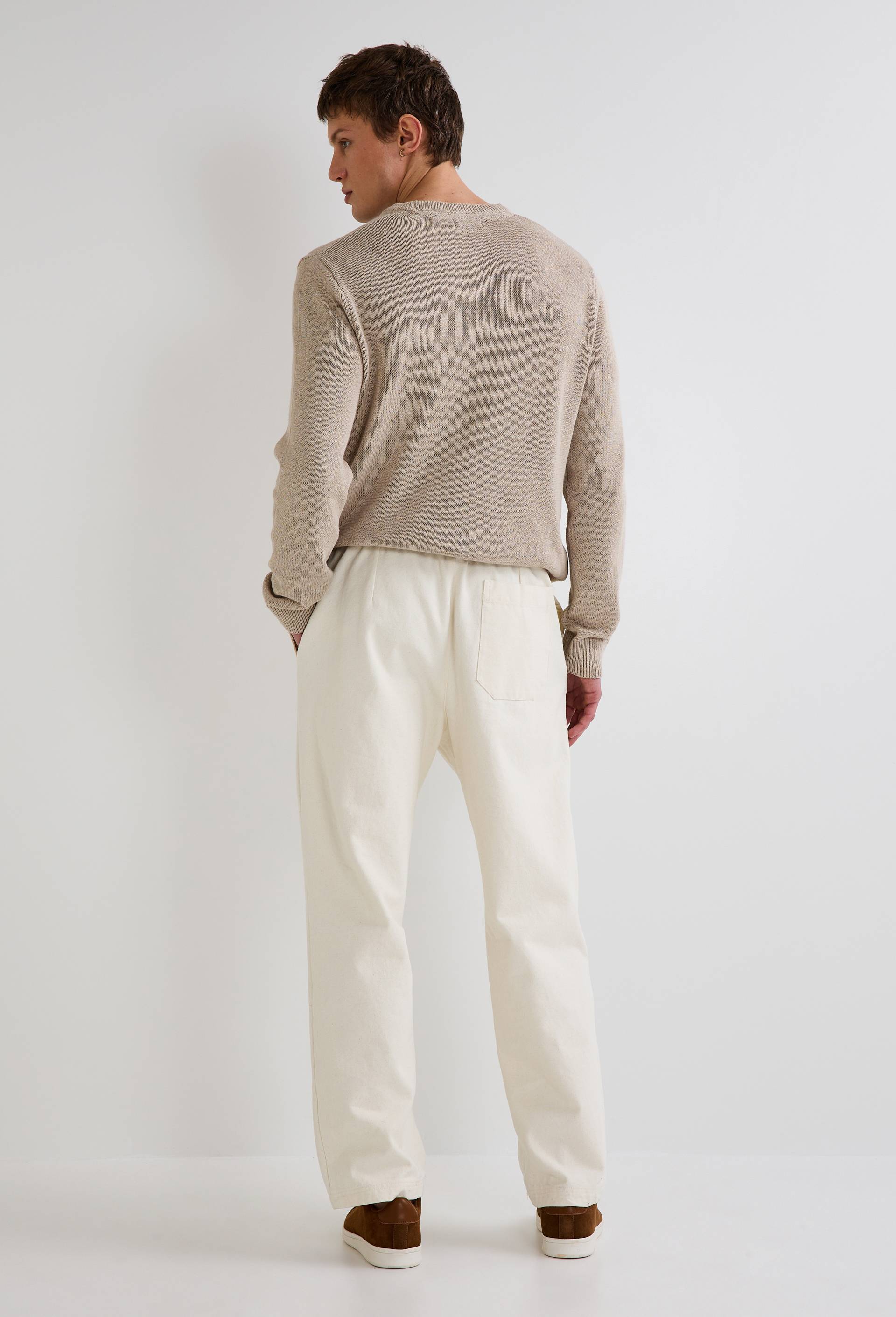 Pantalon large avec ceinture en coton, Ecru, large image number 1.0