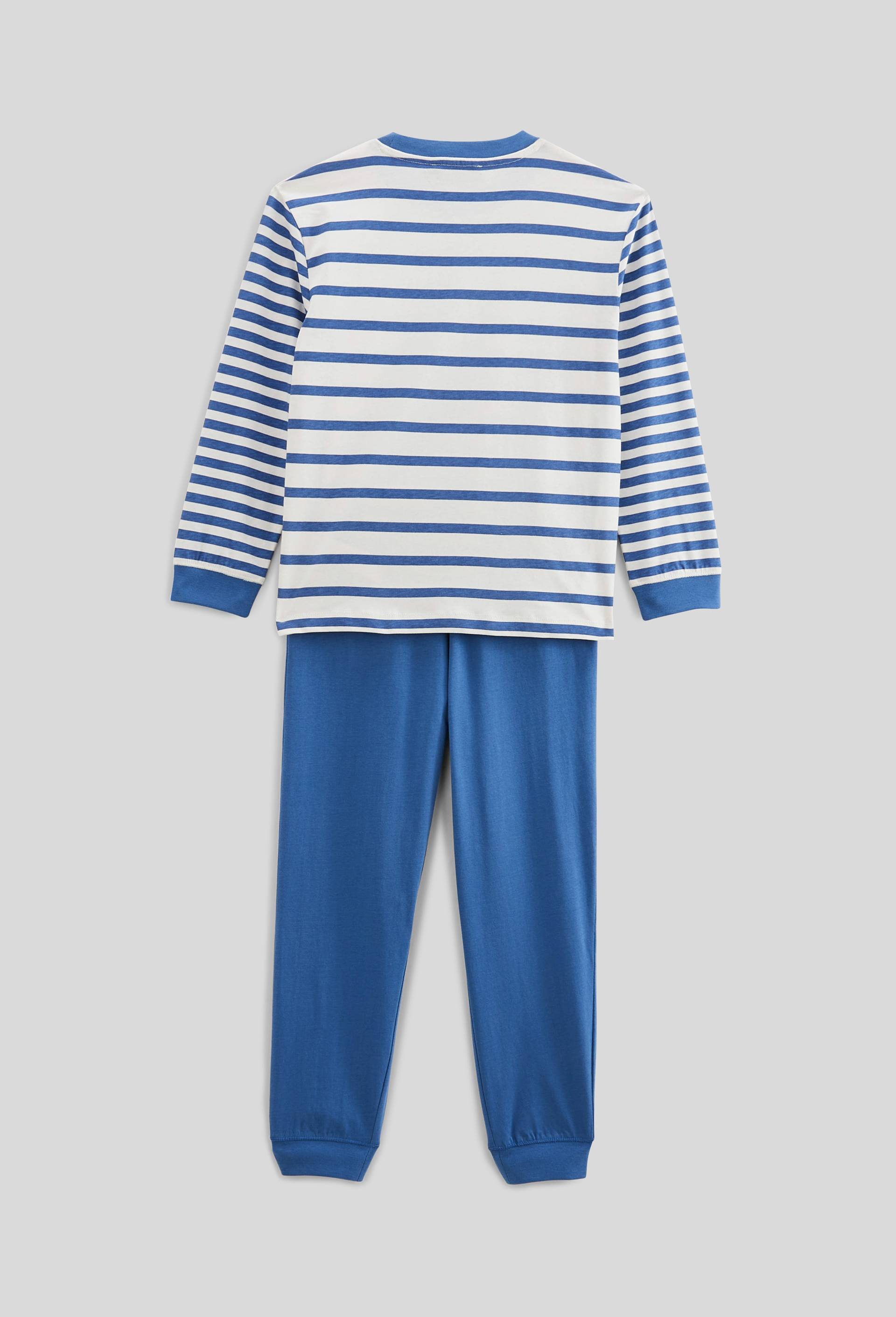 Pyjama manches longues ray&eacute; en jersey coton BIO GOTS, Bleu, large image number 2.0