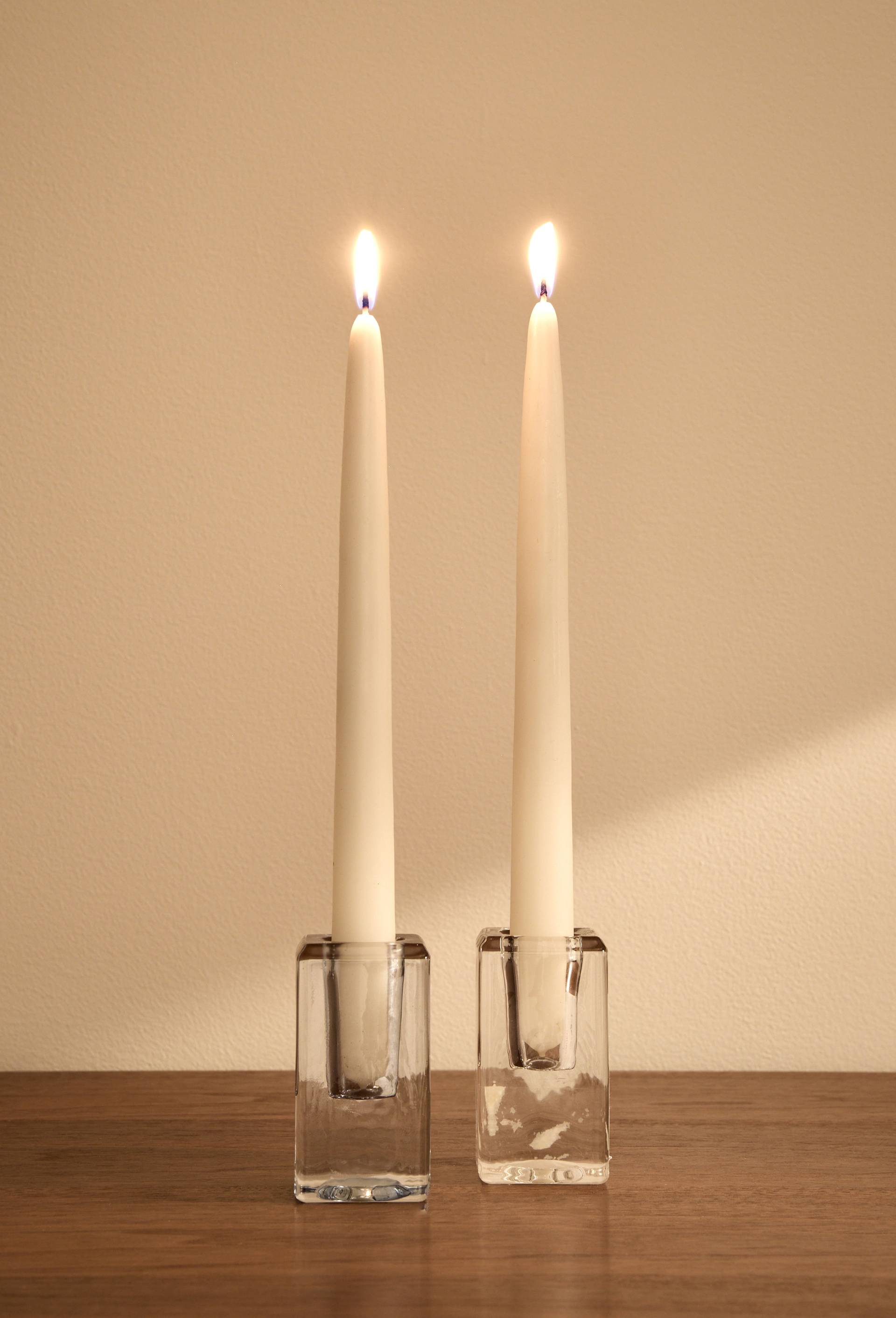 Lot 2 bougies flambeaux suspendus, H24cm, en cire, Ecru, swatch image