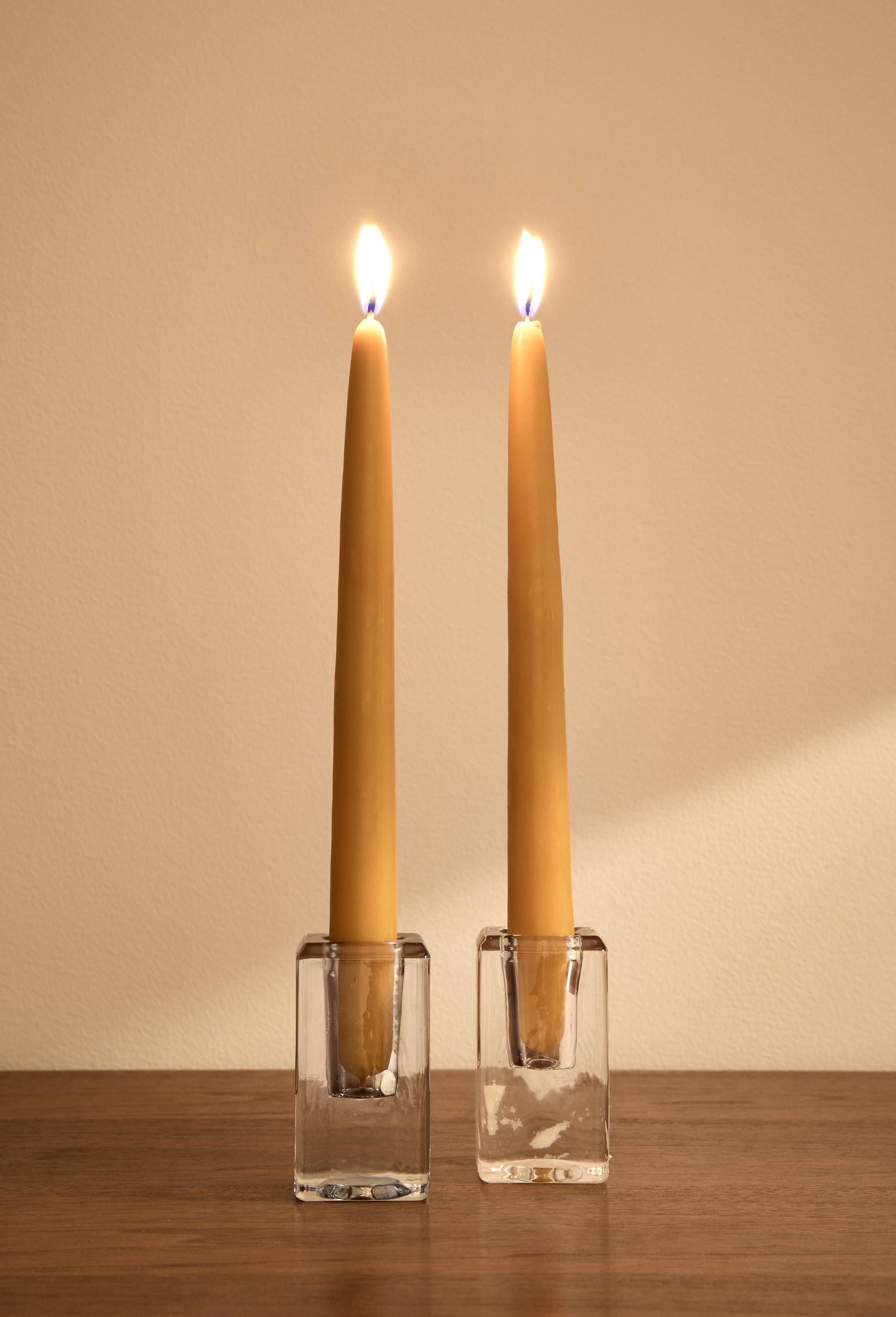 Lot 2 bougies flambeaux suspendus, H24cm, en cire, Jaune fonc&eacute;, large image number 0