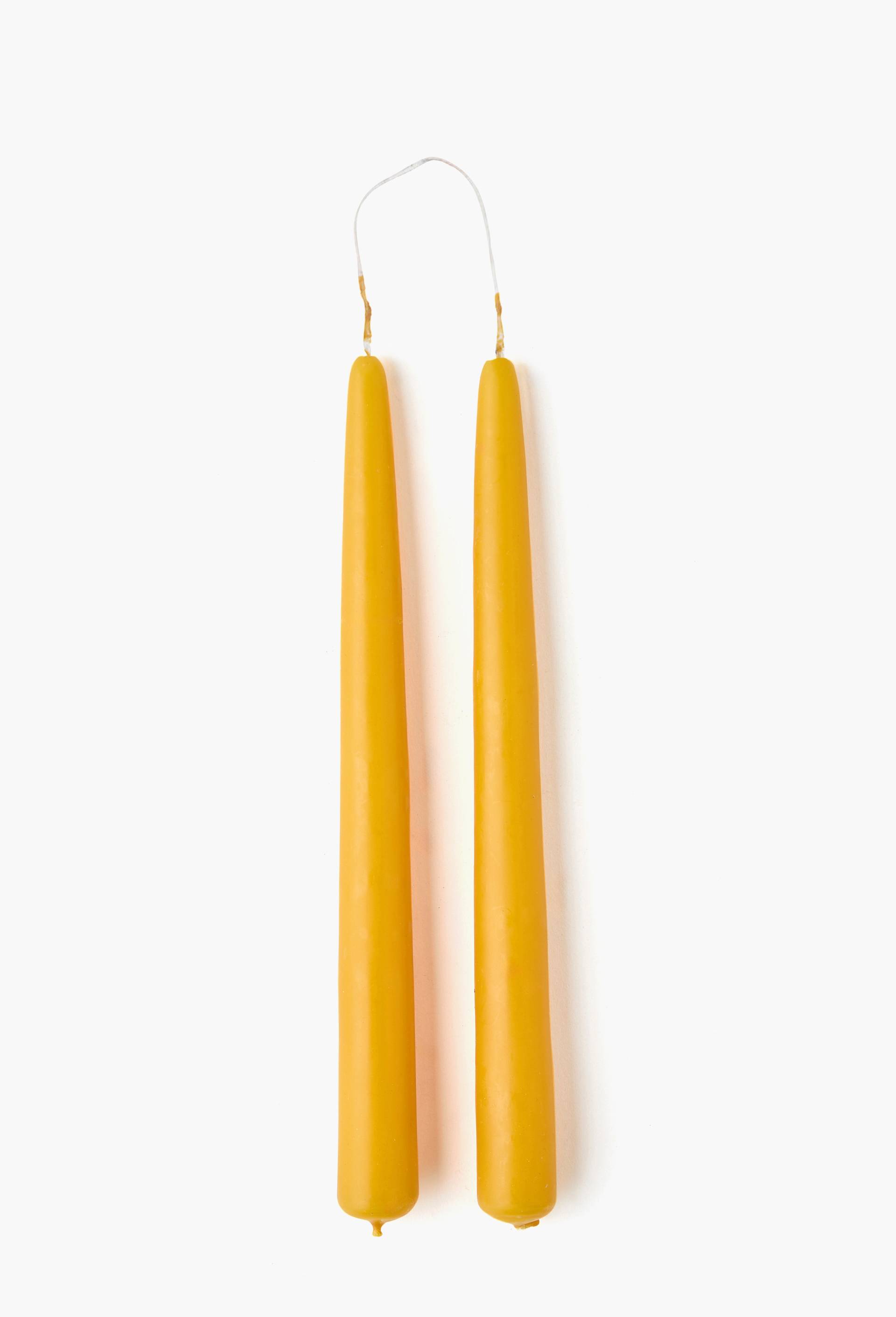 Lot 2 bougies flambeaux suspendus, H24cm, en cire, Jaune fonc&eacute;, large image number 1