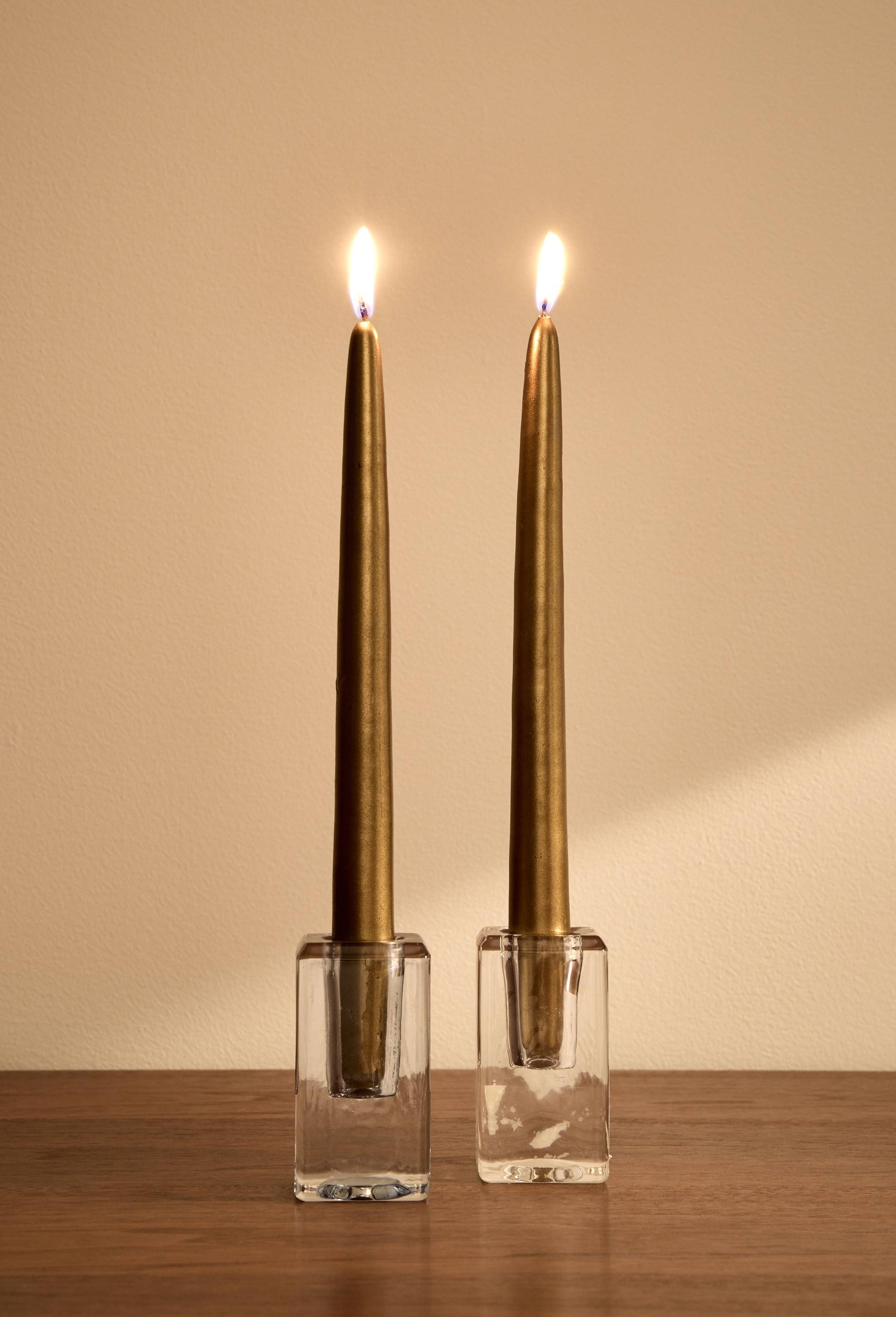 Lot 2 bougies flambeaux suspendus, H24cm, en cire, Or, swatch image