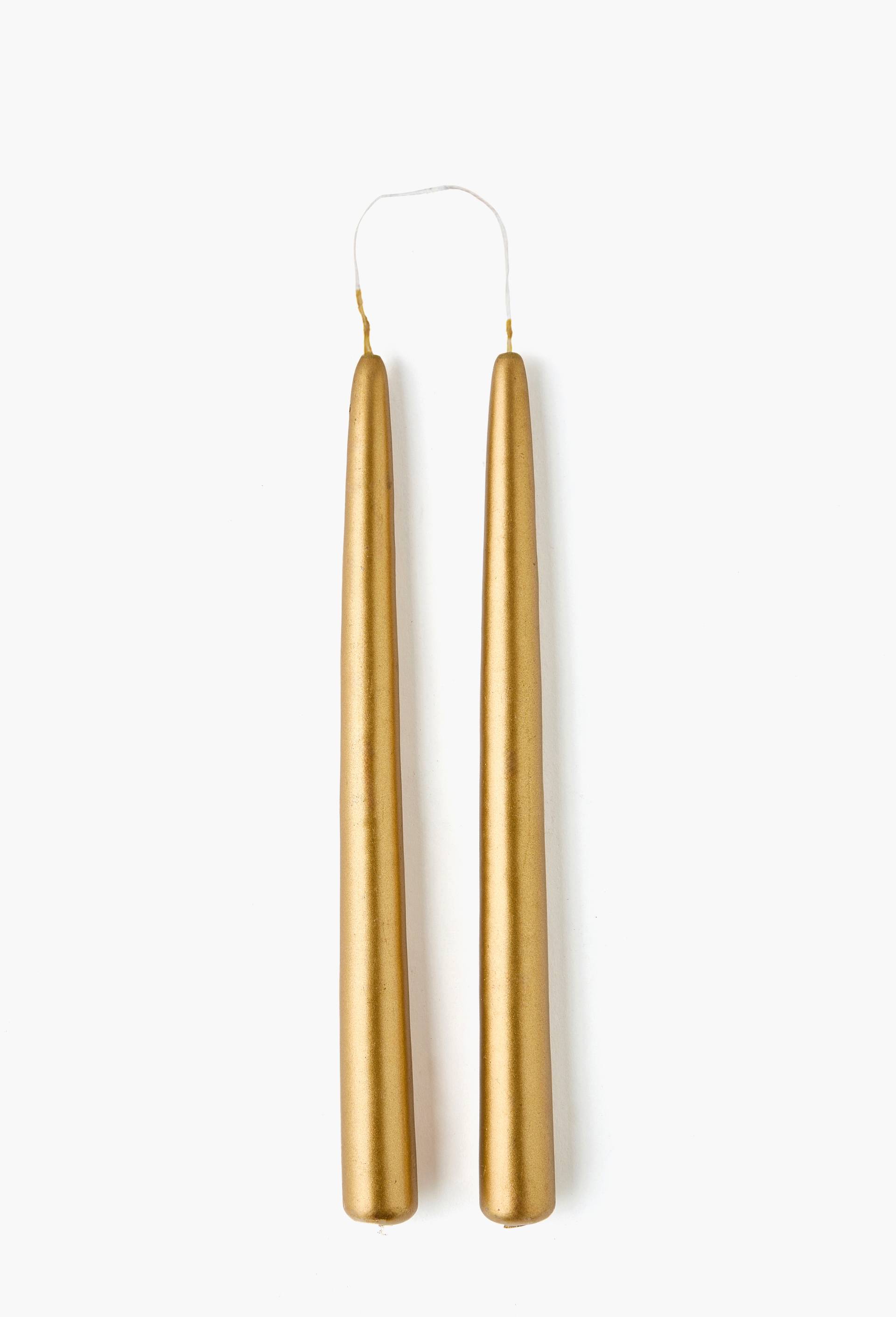 Lot 2 bougies flambeaux suspendus, H24cm, en cire, Or, large image number 1