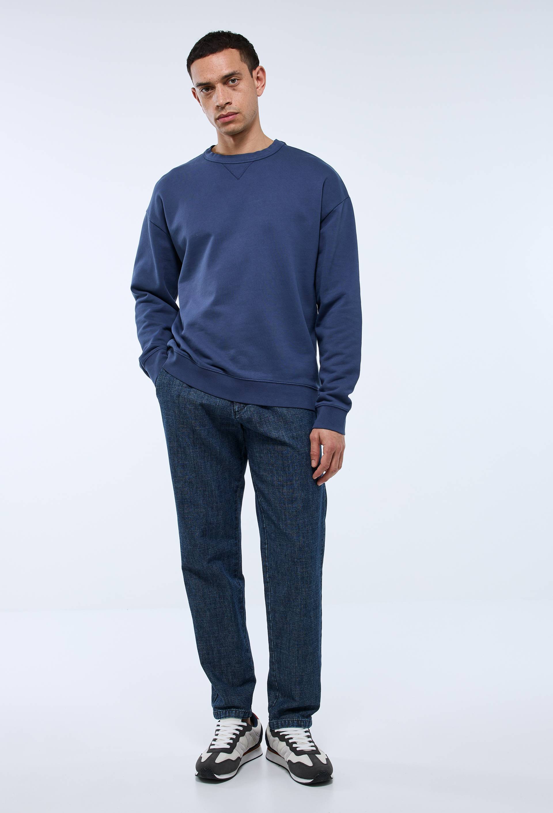 Sweat col rond en coton BIO GOTS, Bleu foncé, large image number 1