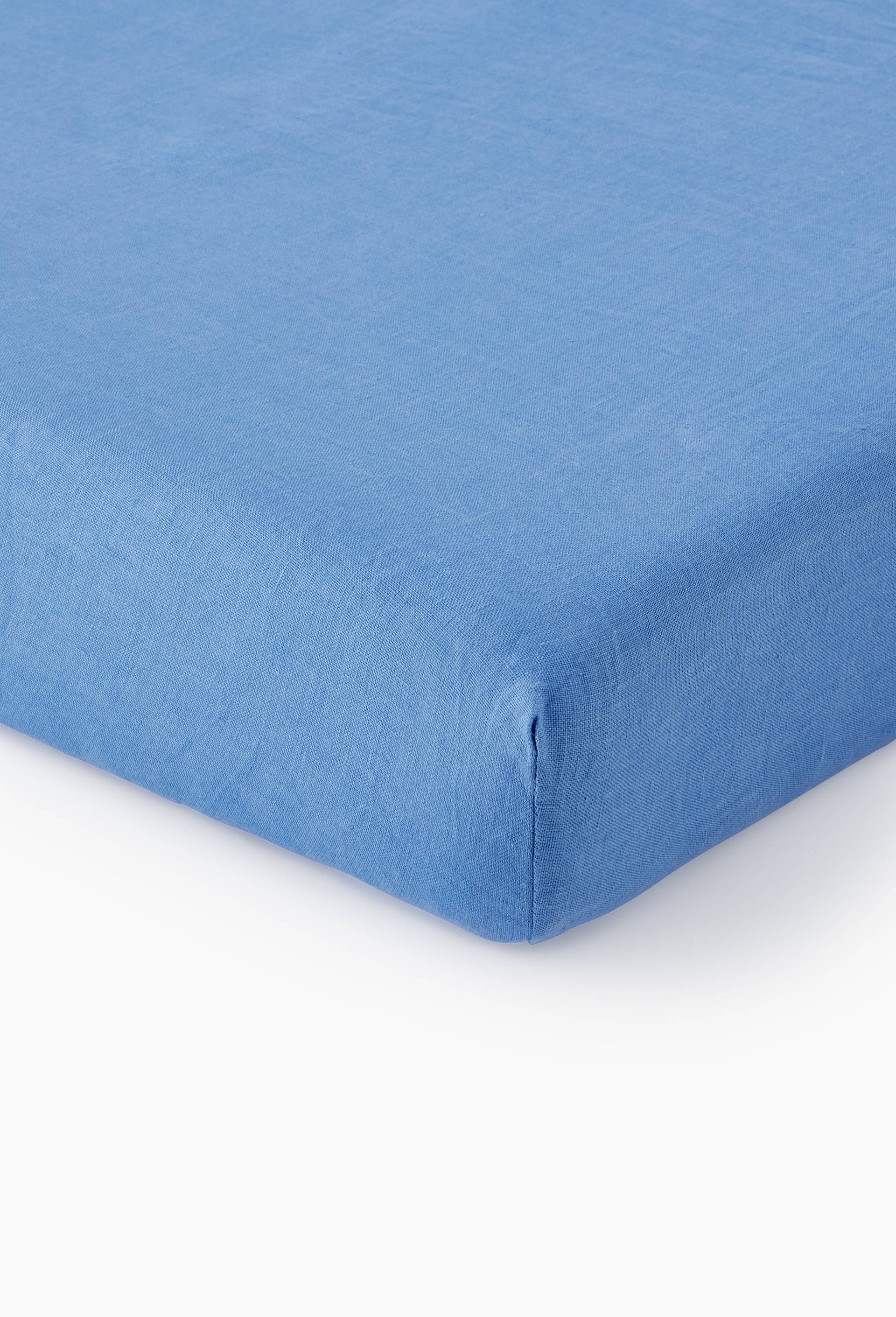 Drap housse, 100% lin, Exclusivit&eacute; web, Bleu, large image number 0