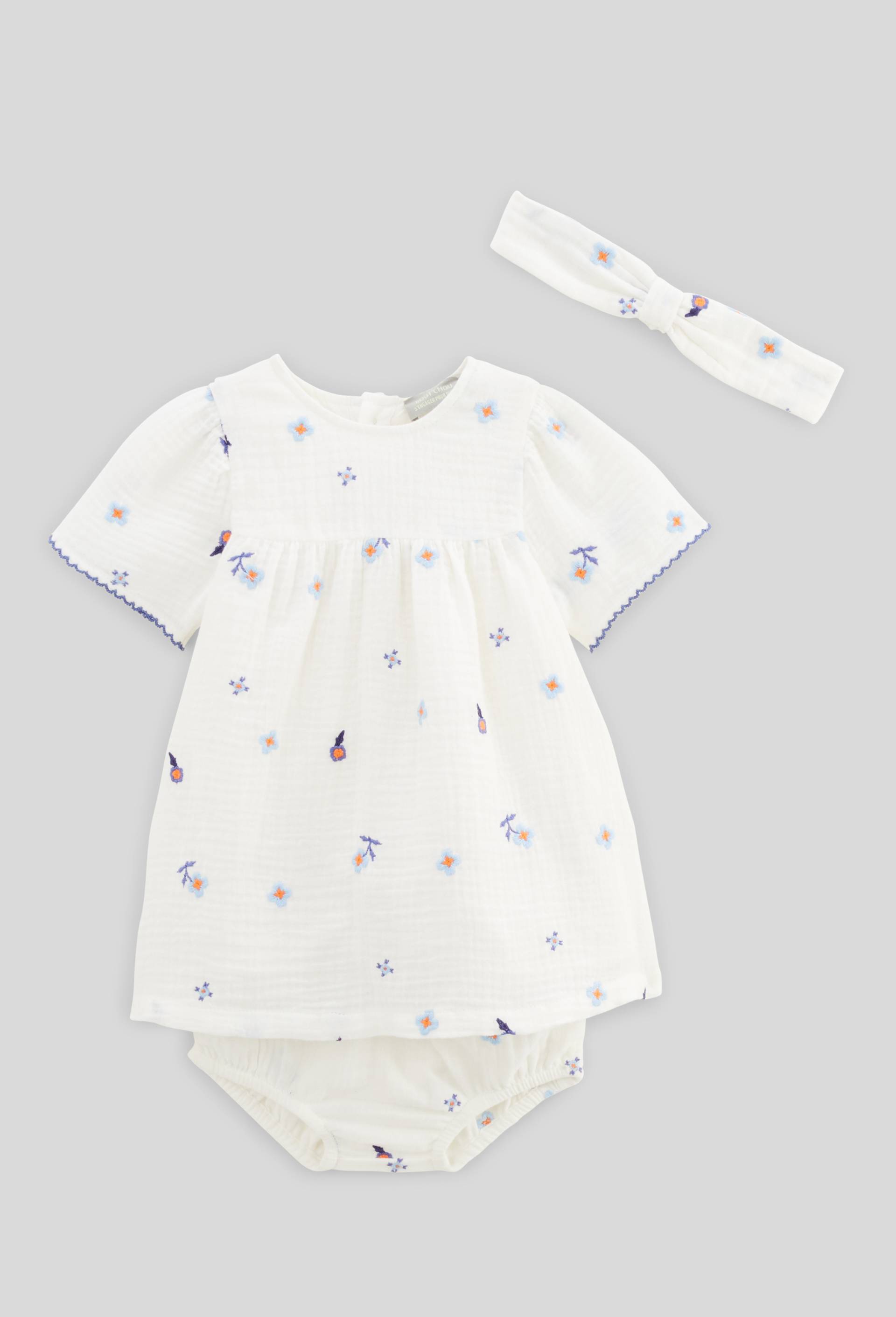Robe manches courtes avec bloomer et bandeau, Ecru, large image number 0.0
