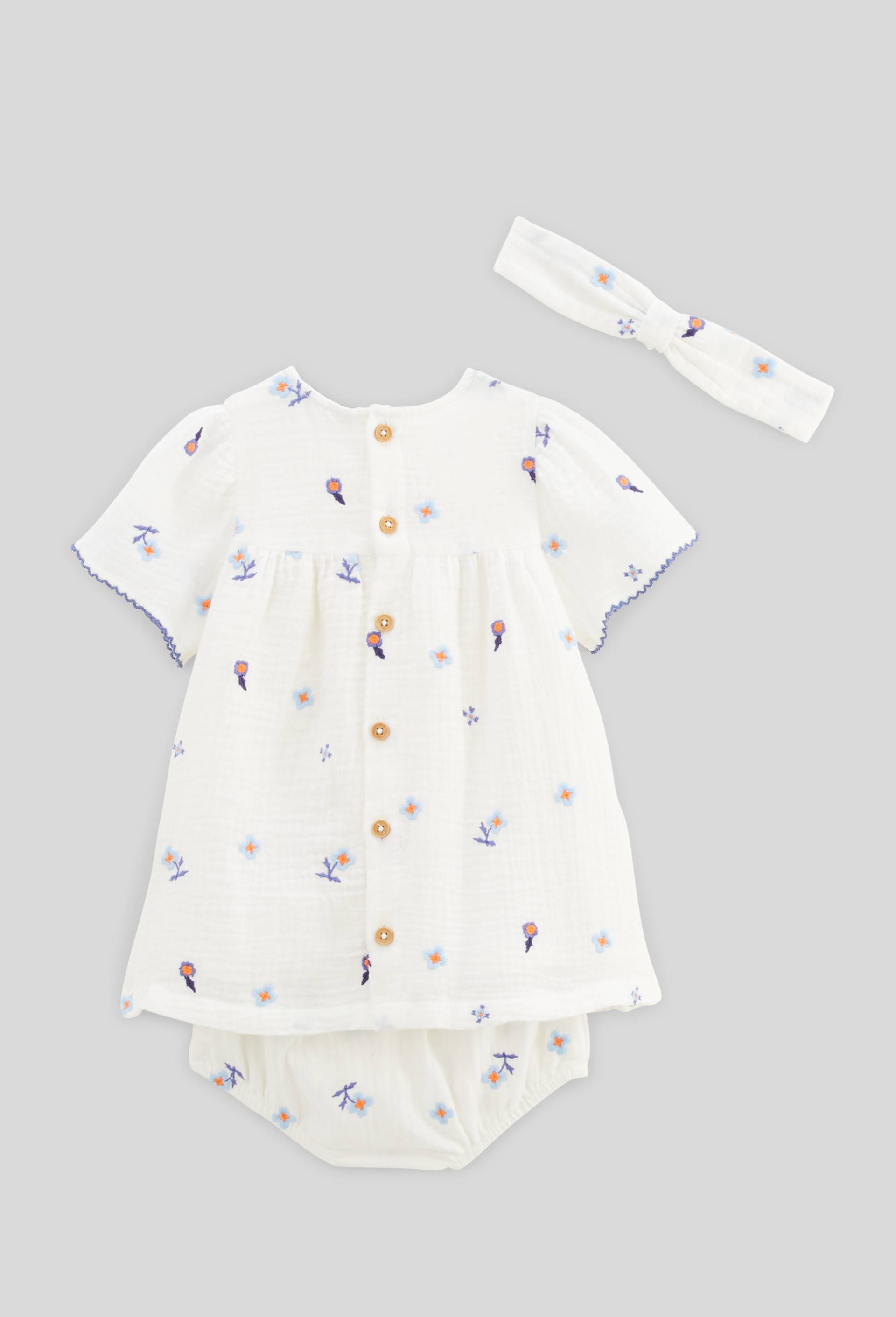 Robe manches courtes avec bloomer et bandeau, Ecru, large image number 1