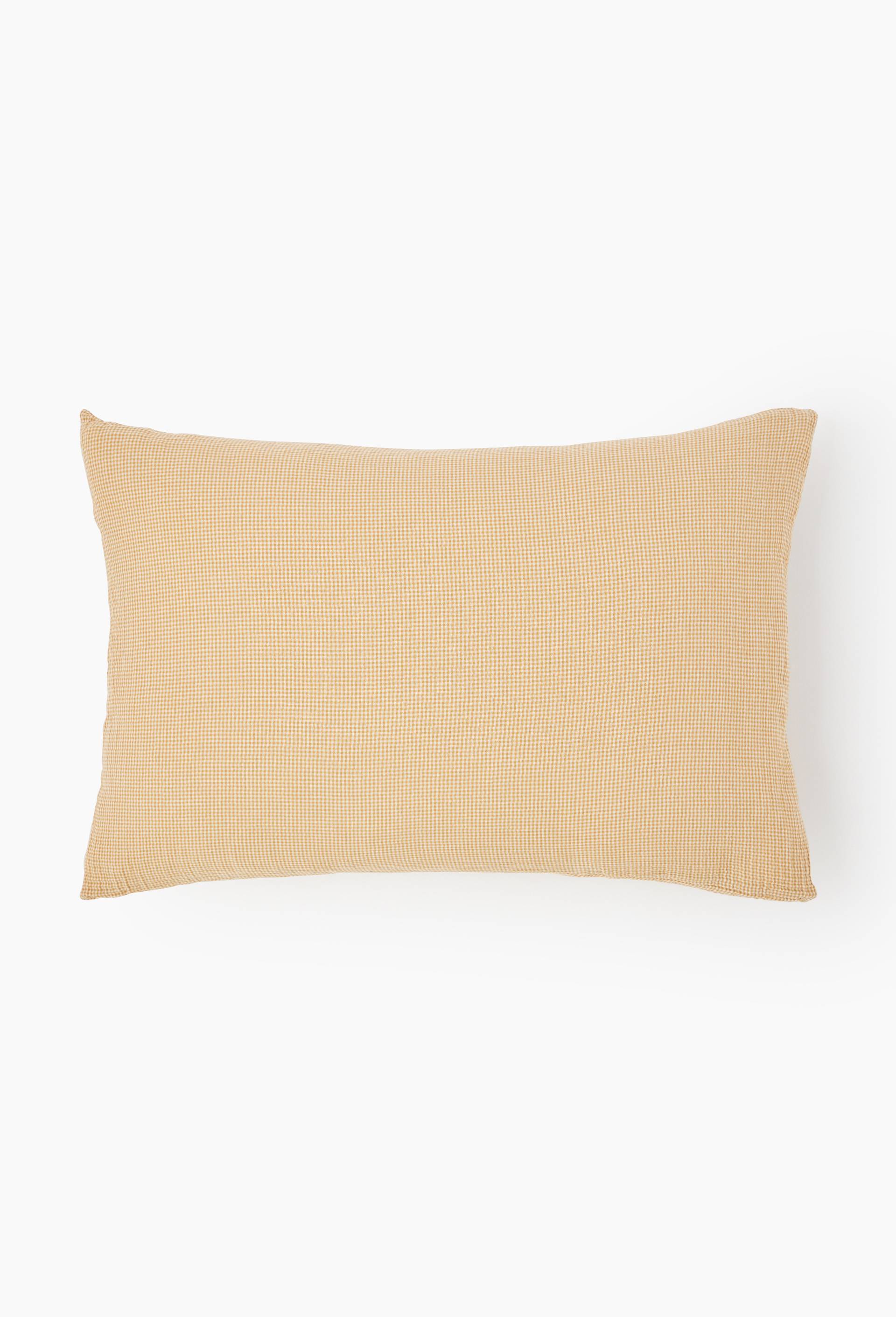Taie oreiller vichy, gaze de coton, 100% coton bio GOTS, Jaune fonc&eacute;, swatch image