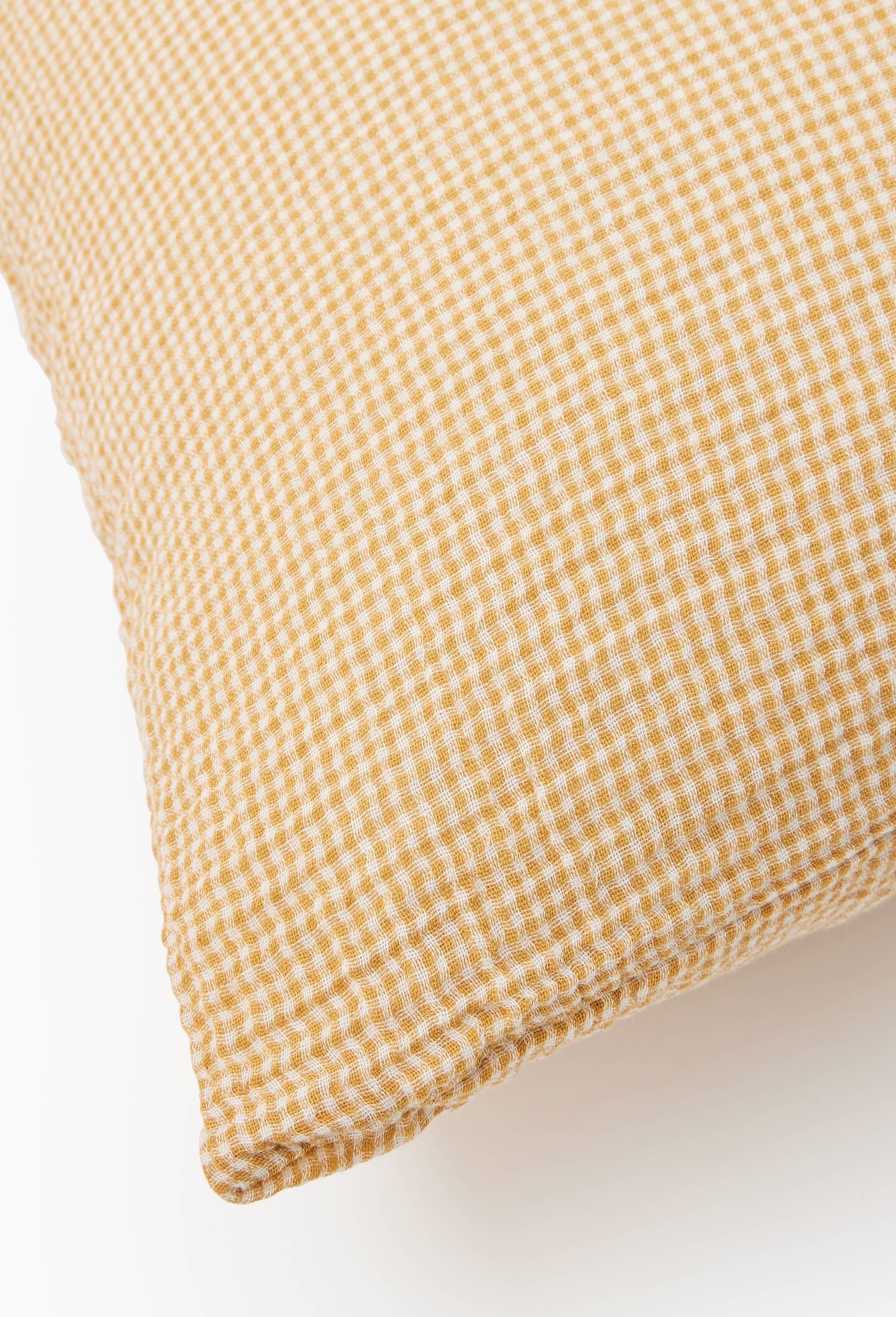 Taie oreiller vichy, gaze de coton, 100% coton bio GOTS, Jaune fonc&eacute;, large image number 1.0